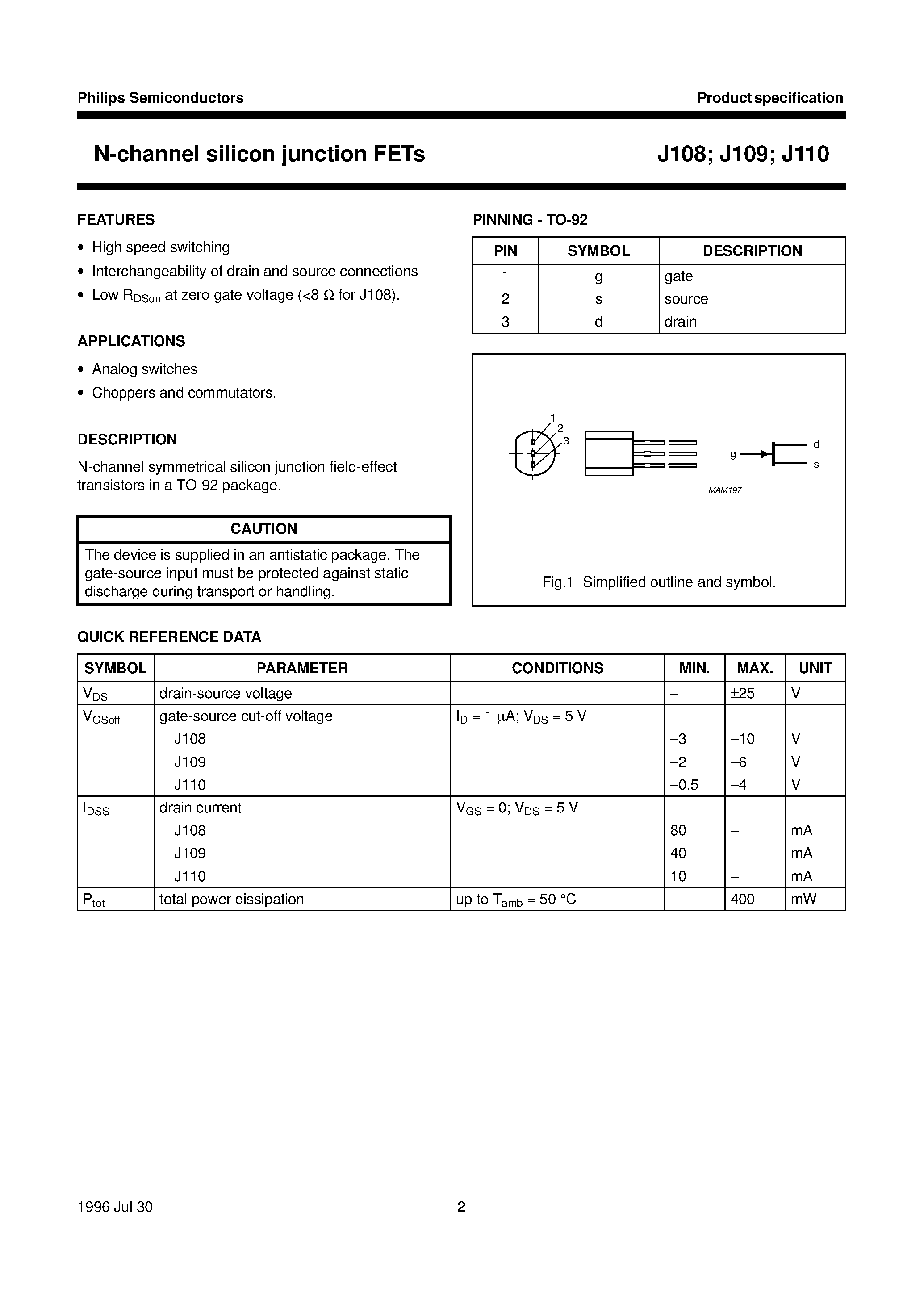 Datasheet J109 - N-channel silicon junction FETs page 2