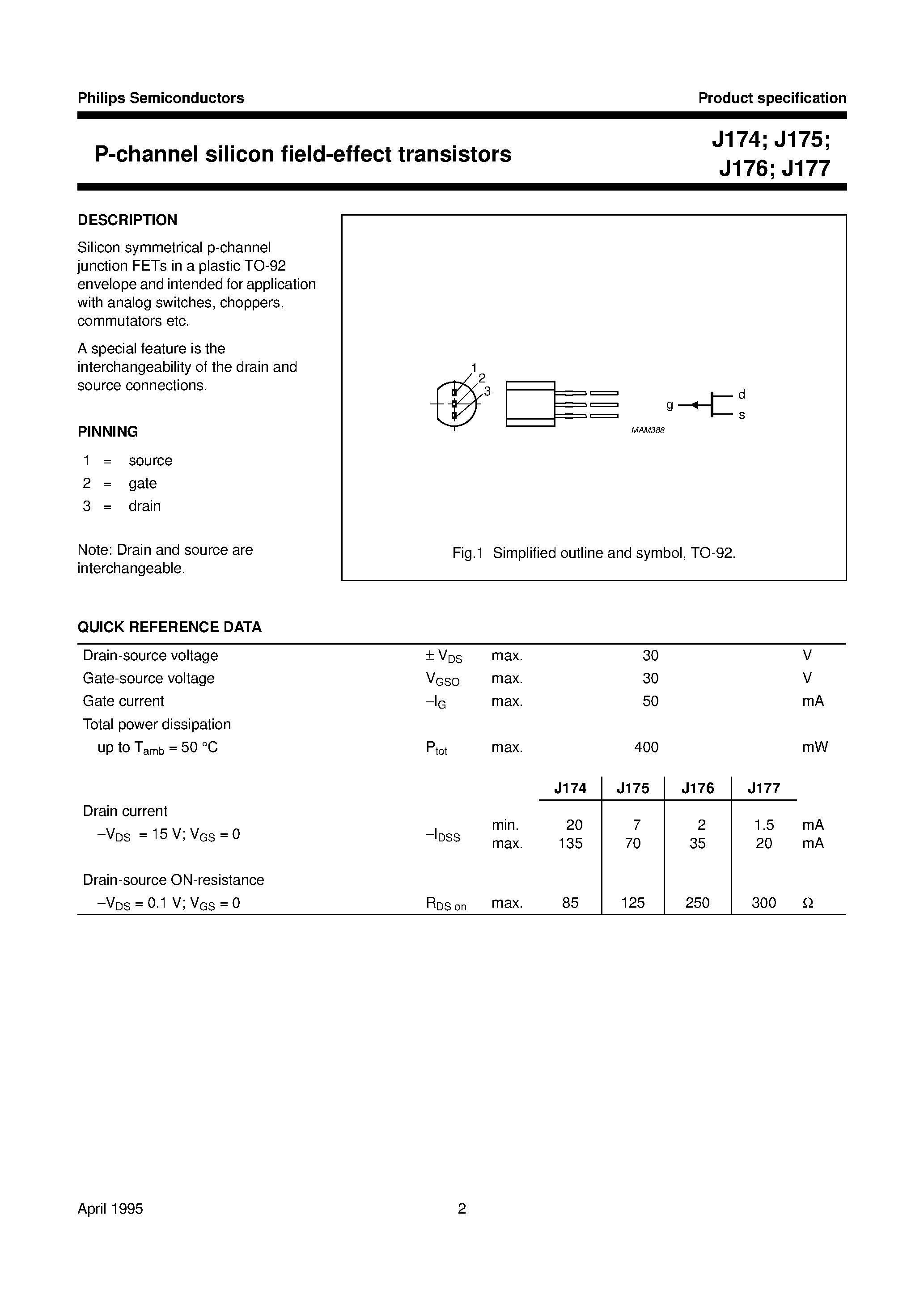 Datasheet J176 page 2 Datasheet J176 - P-channel silicon field-effect transistors page 2