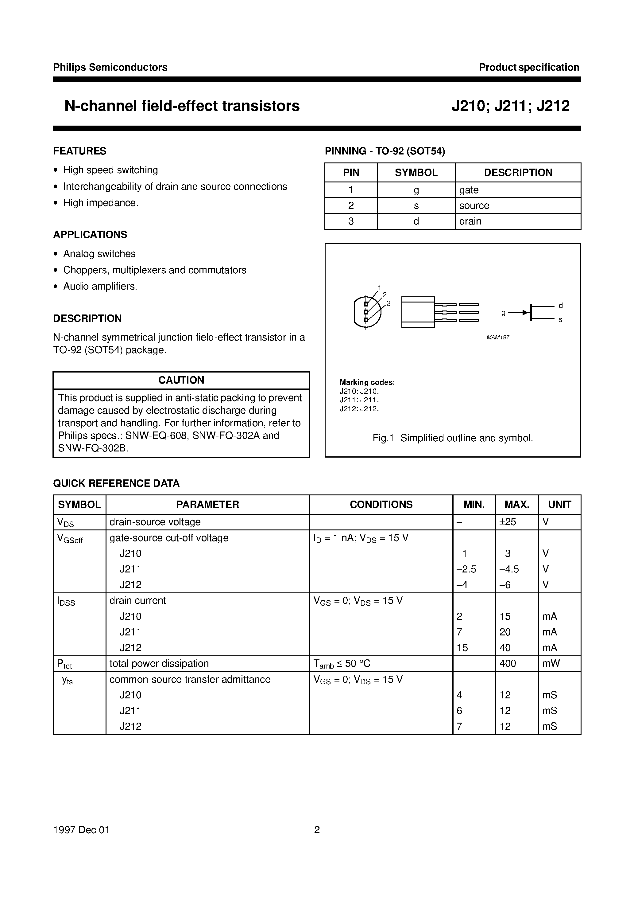 Datasheet J210 - N-channel field-effect transistors page 2