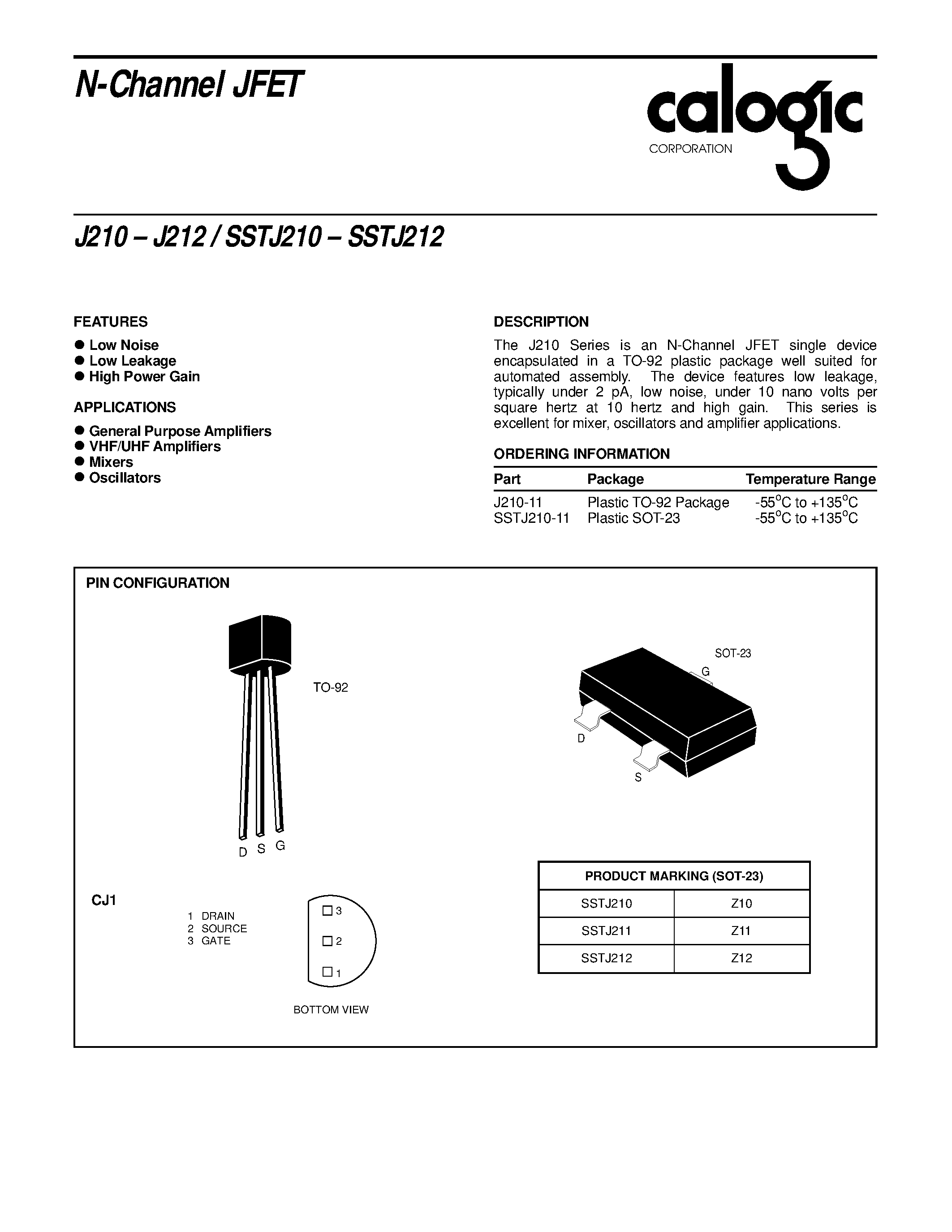 Datasheet J210 - N-Channel JFET page 1