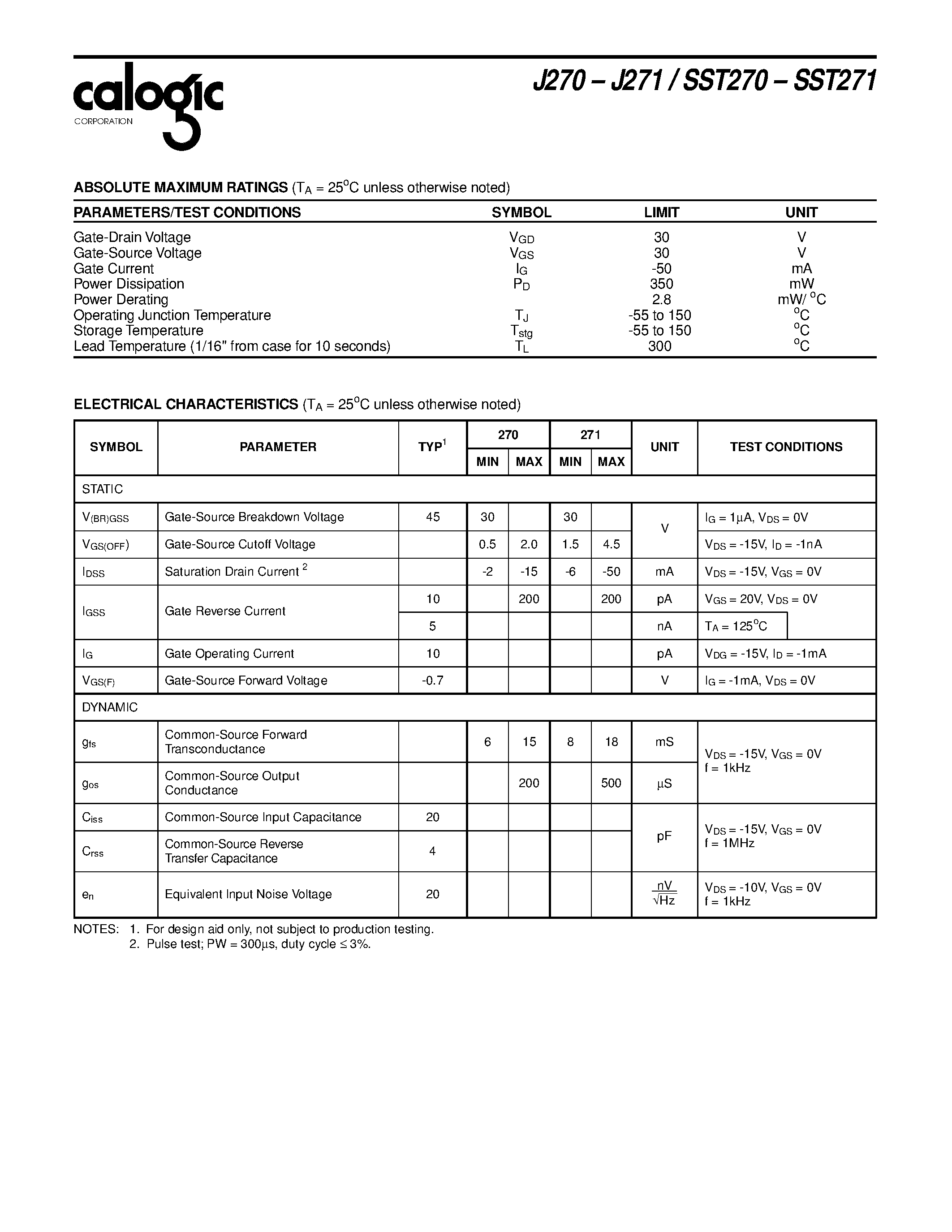 Datasheet J270 page 2 Datasheet J270 - P-Channel JFET page 2