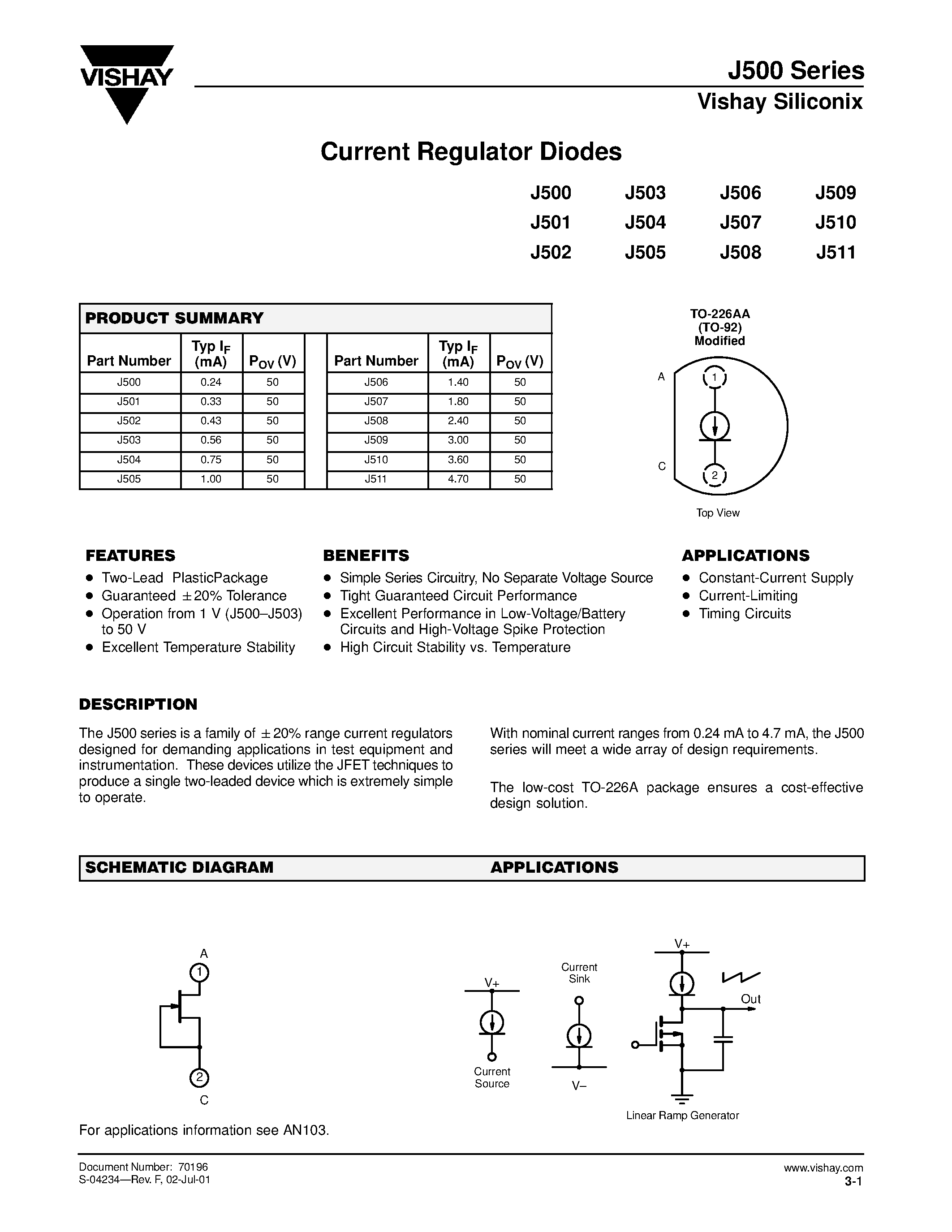 Даташит на микросхему J505 страница 1 Даташит J505 - Current Regulator Diodes страница 1