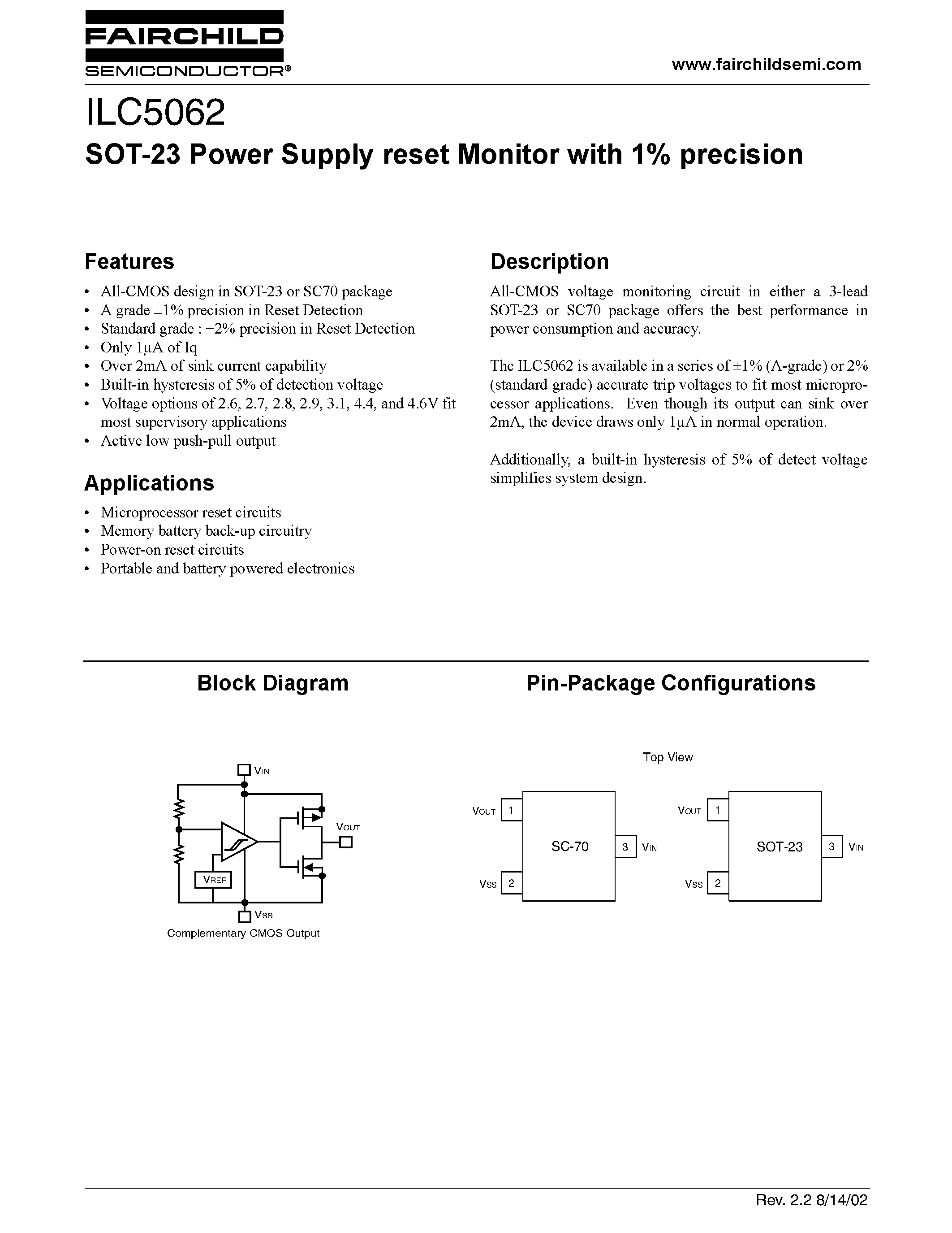 Даташит на микросхему ILC5062 страница 1 Даташит ILC5062 - SOT-23 Power Supply reset Monitor with 1% precision страница 1