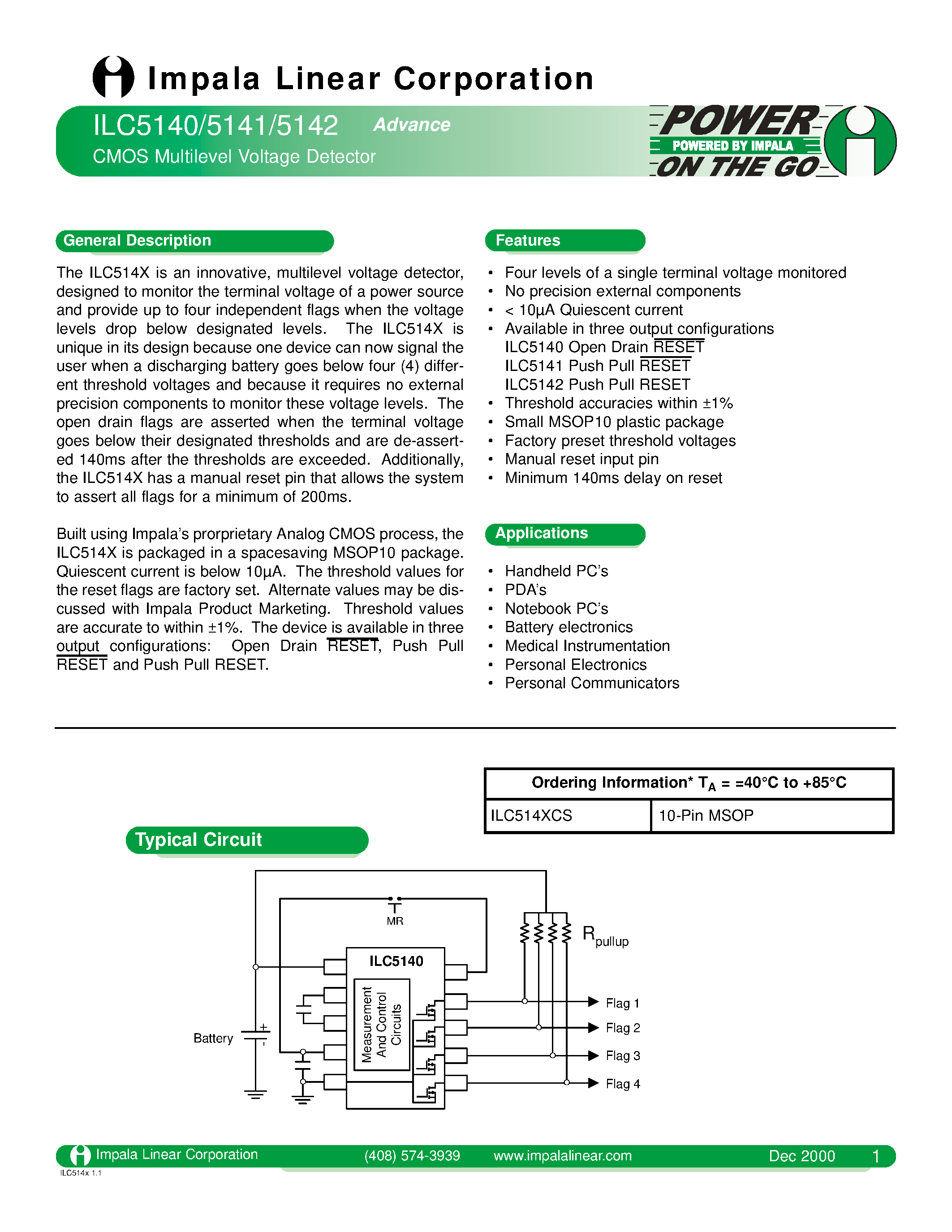 Datasheet ILC5140 page 1 Datasheet ILC5140 - CMOS MULTILEVEL VOLTAGE DETECTOR page 1