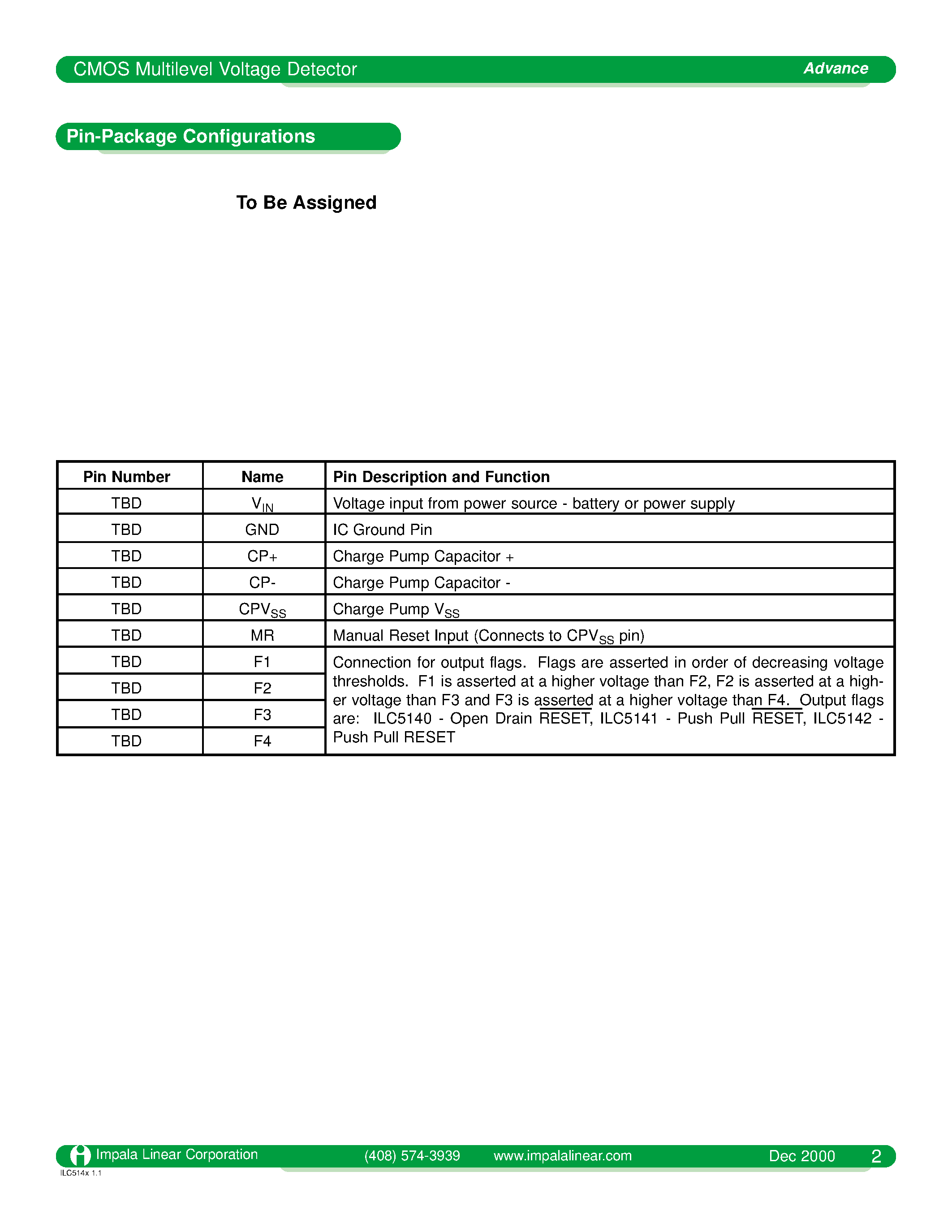 Datasheet ILC5140 page 2 Datasheet ILC5140 - CMOS MULTILEVEL VOLTAGE DETECTOR page 2