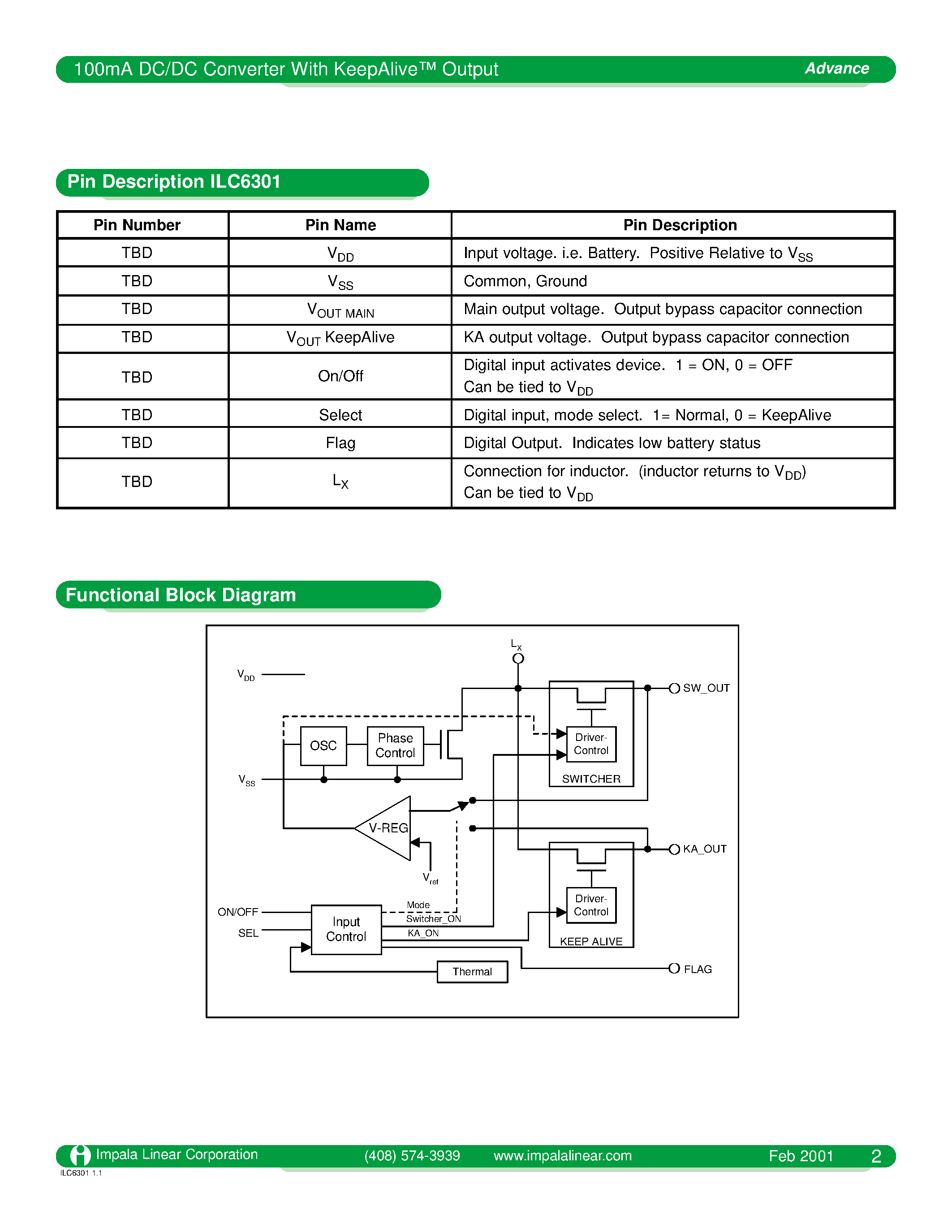 Даташит на микросхему ILC6301 страница 2 Даташит ILC6301 - 100mA DC/DC CONVERTER WITH KEEPALIVE OUTPUT страница 2
