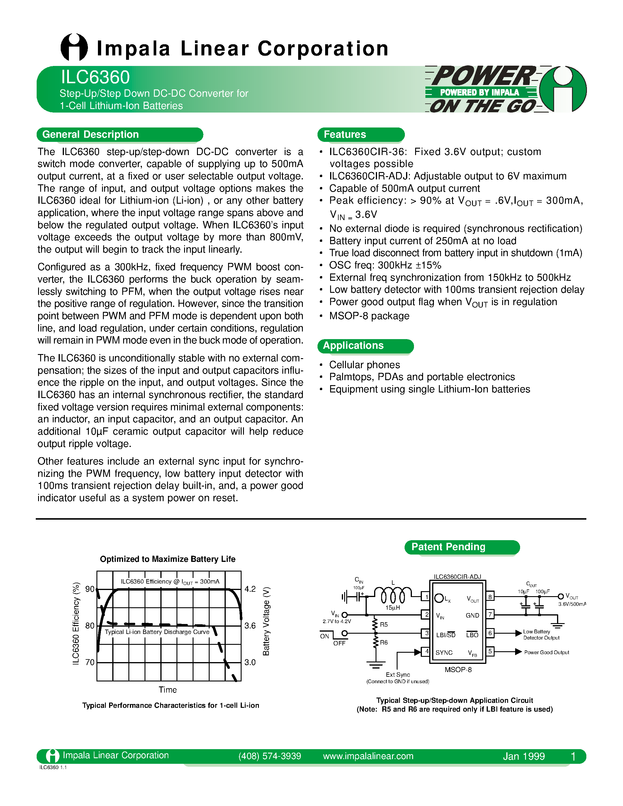 Даташит на микросхему ILC6360 страница 1 Даташит ILC6360 - STEP-UP/STEP DOWN DC-DC CONVERTER FOR 1-CELL LITHIUM-LON BATTERIES страница 1