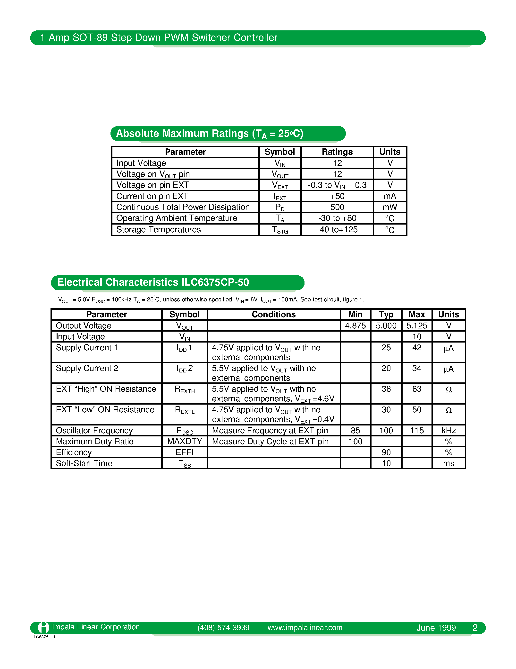 Даташит на микросхему ILC6375 страница 2 Даташит ILC6375 - 1 AMP SOT - 89 STEP DOWN PWM SWITCHER CONTROLLER страница 2