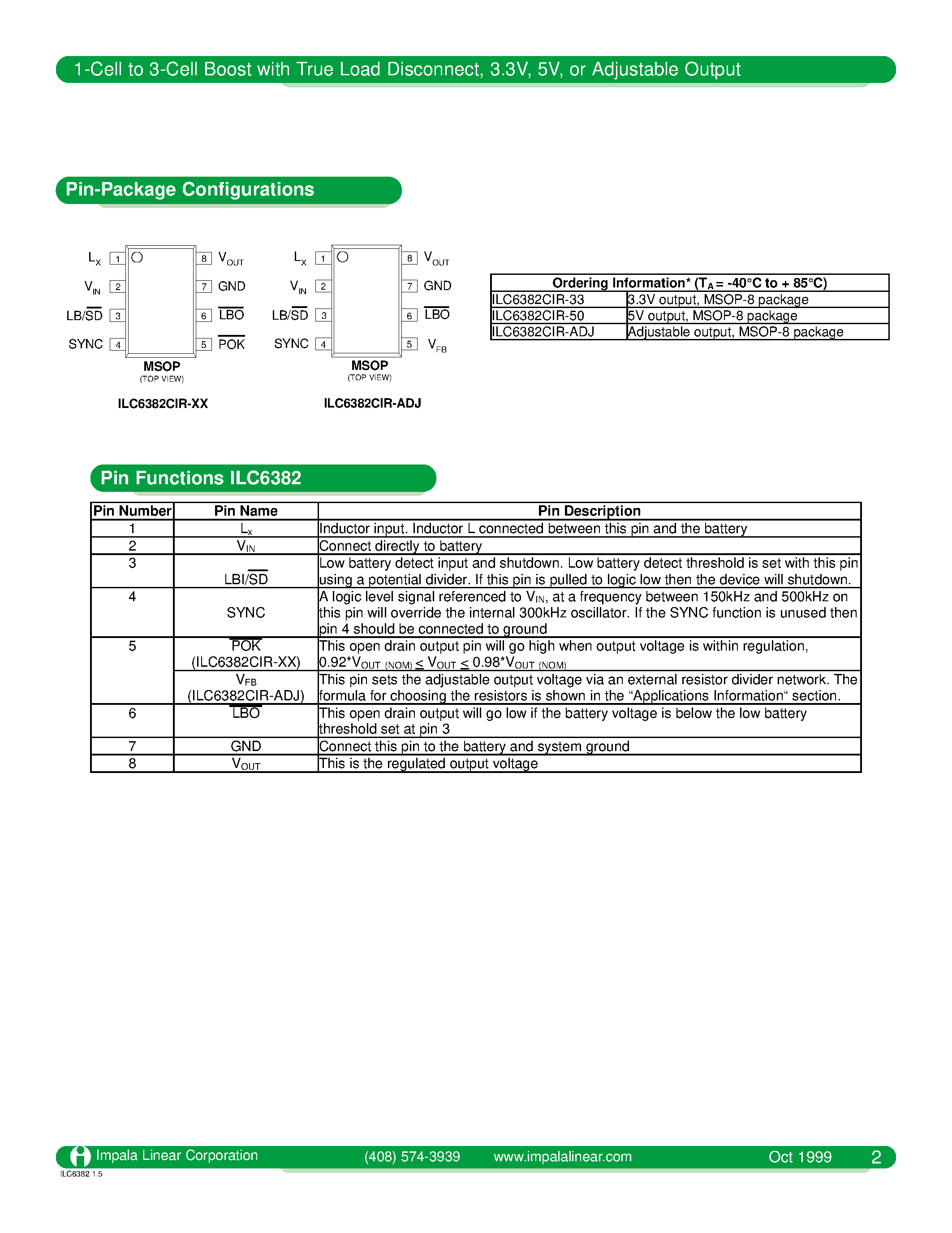 Даташит на микросхему ILC6382 страница 2 Даташит ILC6382 - 1-CELL TO 3-CELL BOOST WITH TRUE LOAD DISCONNECT/ 3.3V/ 5V OR ADJUSTABLE OUTPUT страница 2