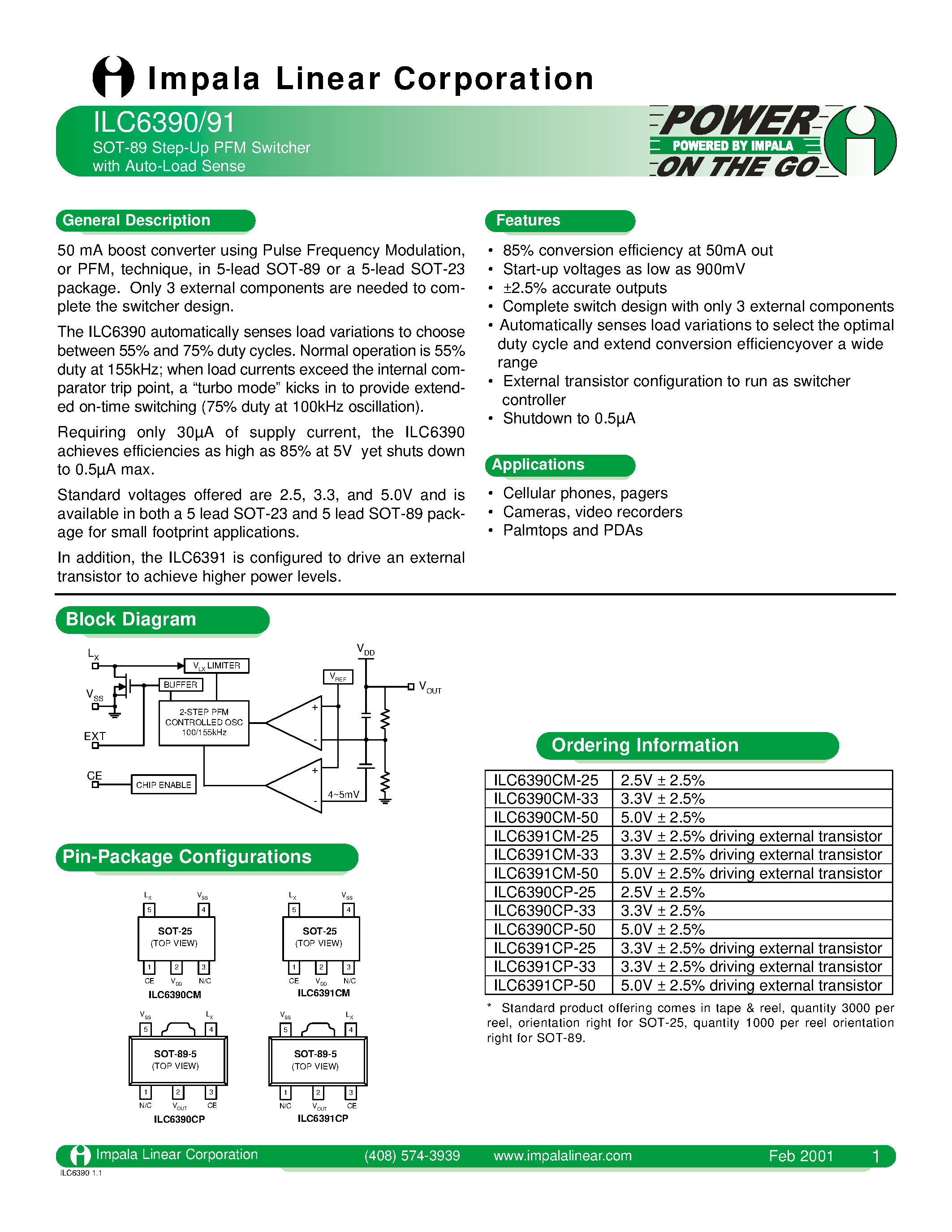 Даташит на микросхему ILC6390 страница 1 Даташит ILC6390 - SOT-89 STEP-UP PFM SWITCHER WITH AUTO-LOAD SENSE страница 1