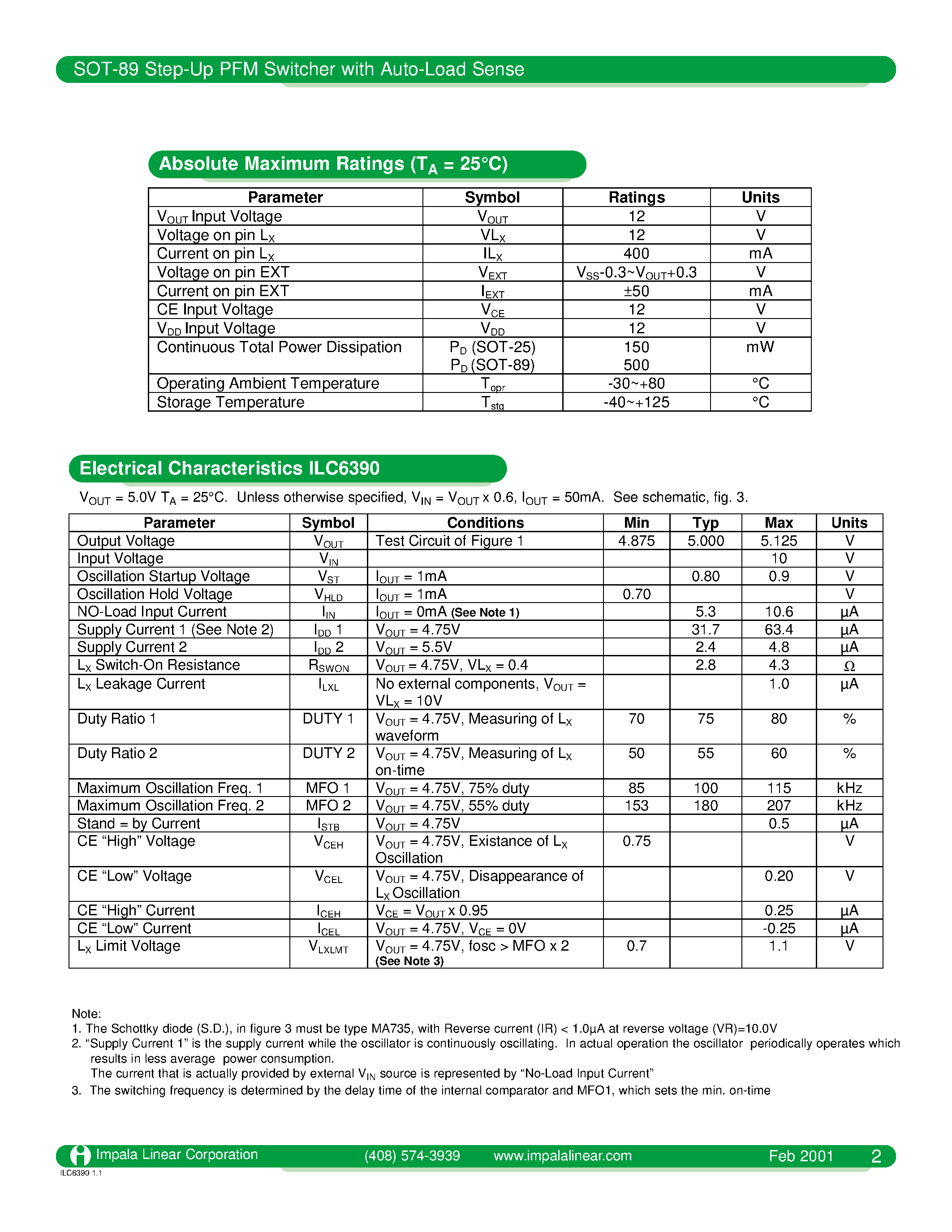 Даташит на микросхему ILC6391 страница 2 Даташит ILC6391 - SOT-89 STEP-UP PFM SWITCHER WITH AUTO-LOAD SENSE страница 2