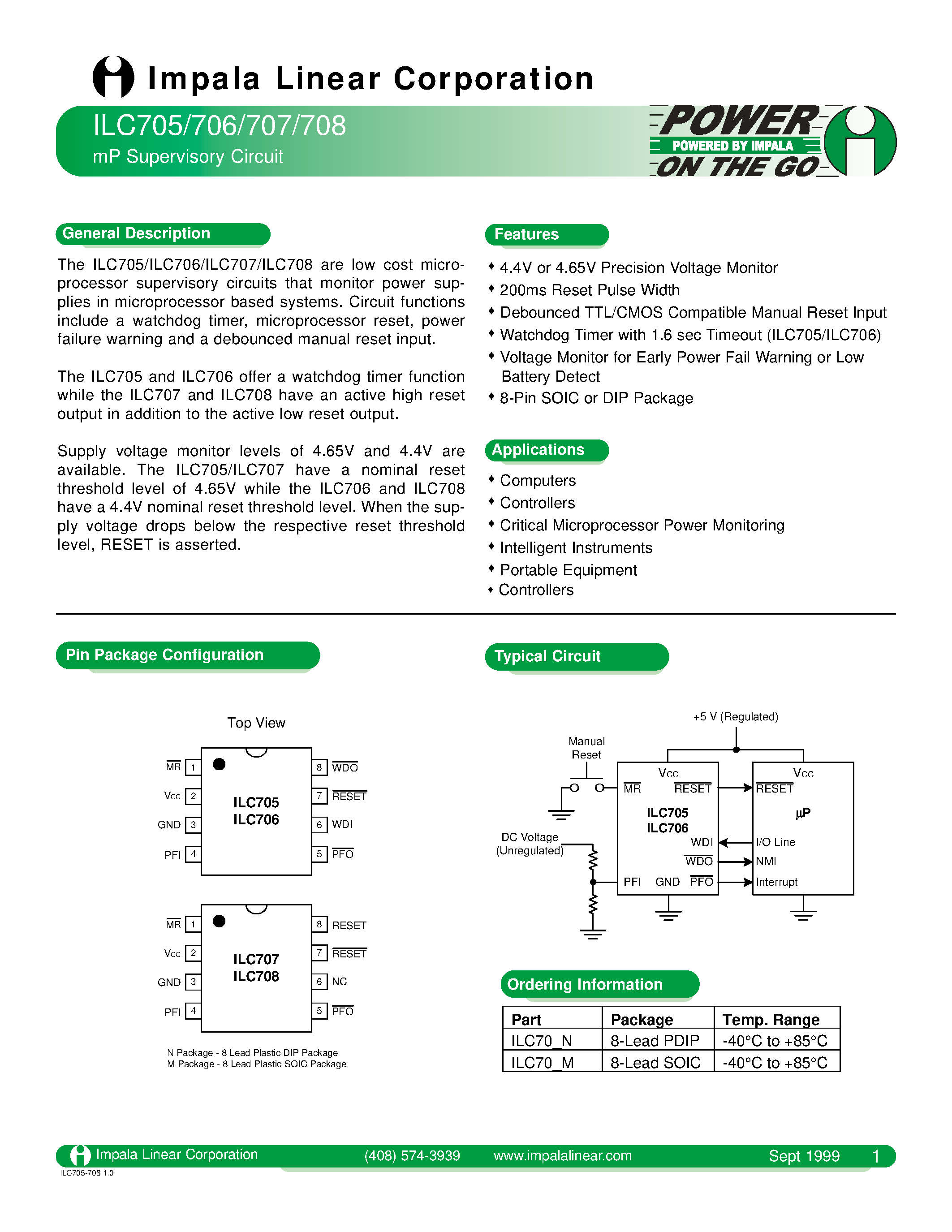 Даташит на микросхему ILC705_M страница 1 Даташит ILC705_M - MP SUPERVISORY CIRCUIT страница 1