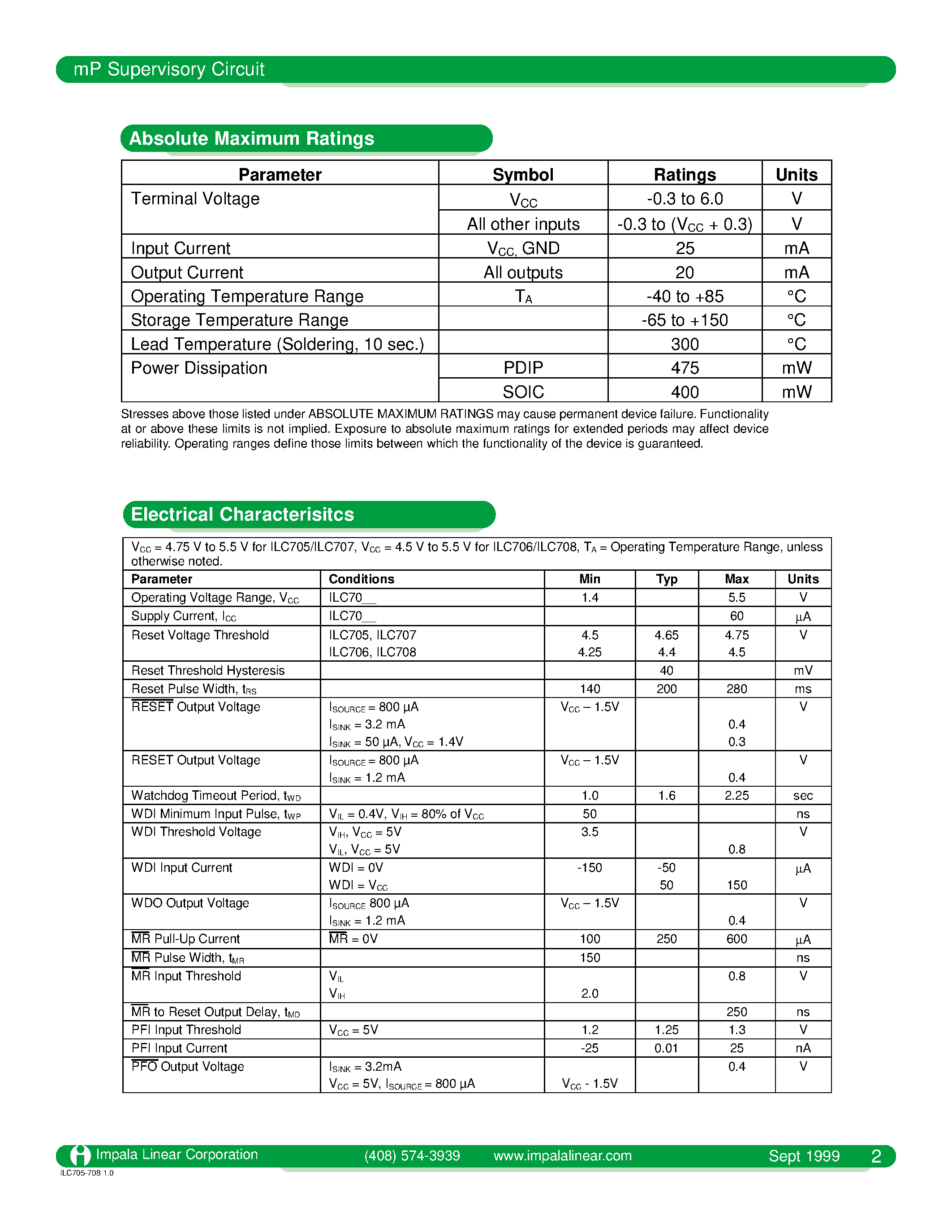 Даташит на микросхему ILC705_M страница 2 Даташит ILC705_M - MP SUPERVISORY CIRCUIT страница 2