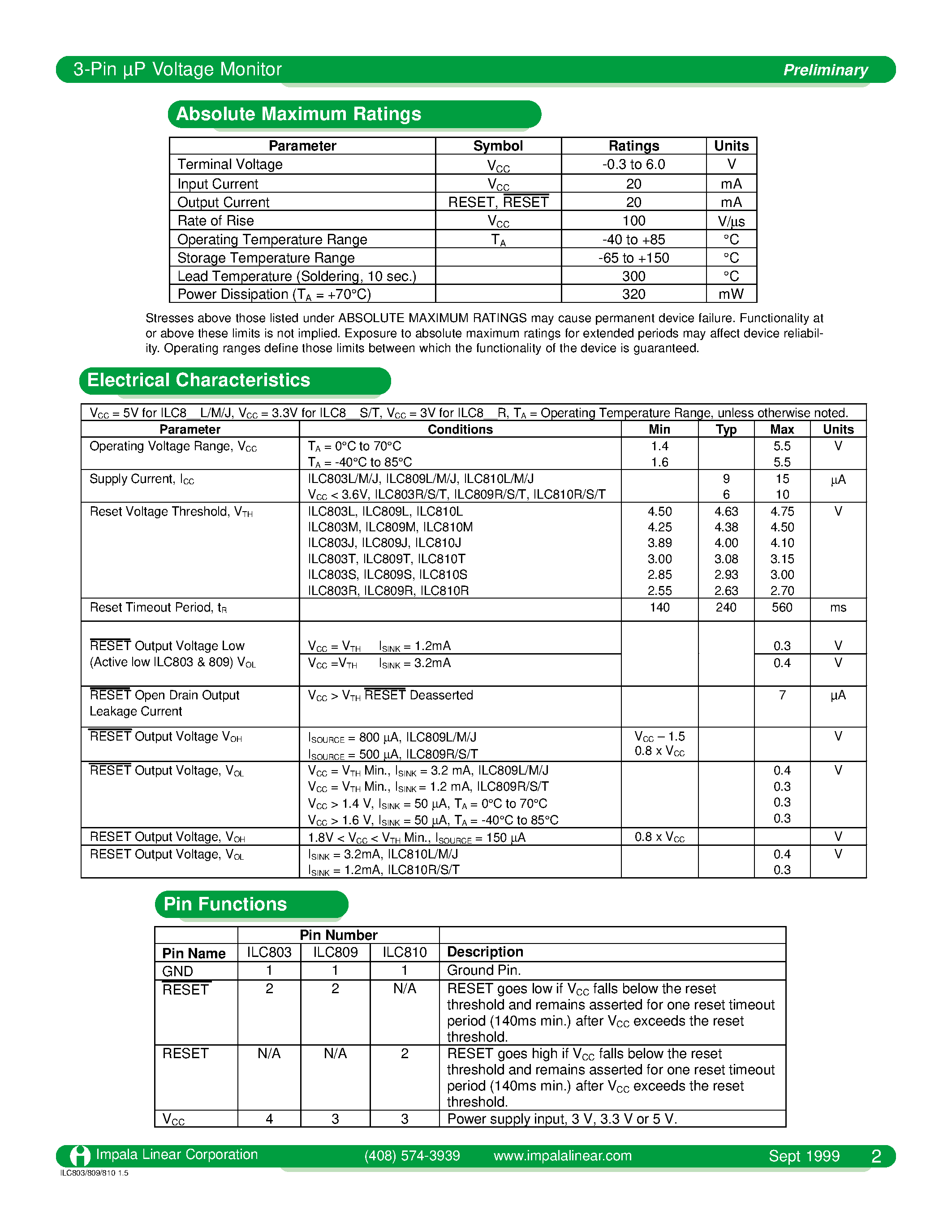 Datasheet ILC803 - 3-PIN P VOLTAGE MONITOR page 2