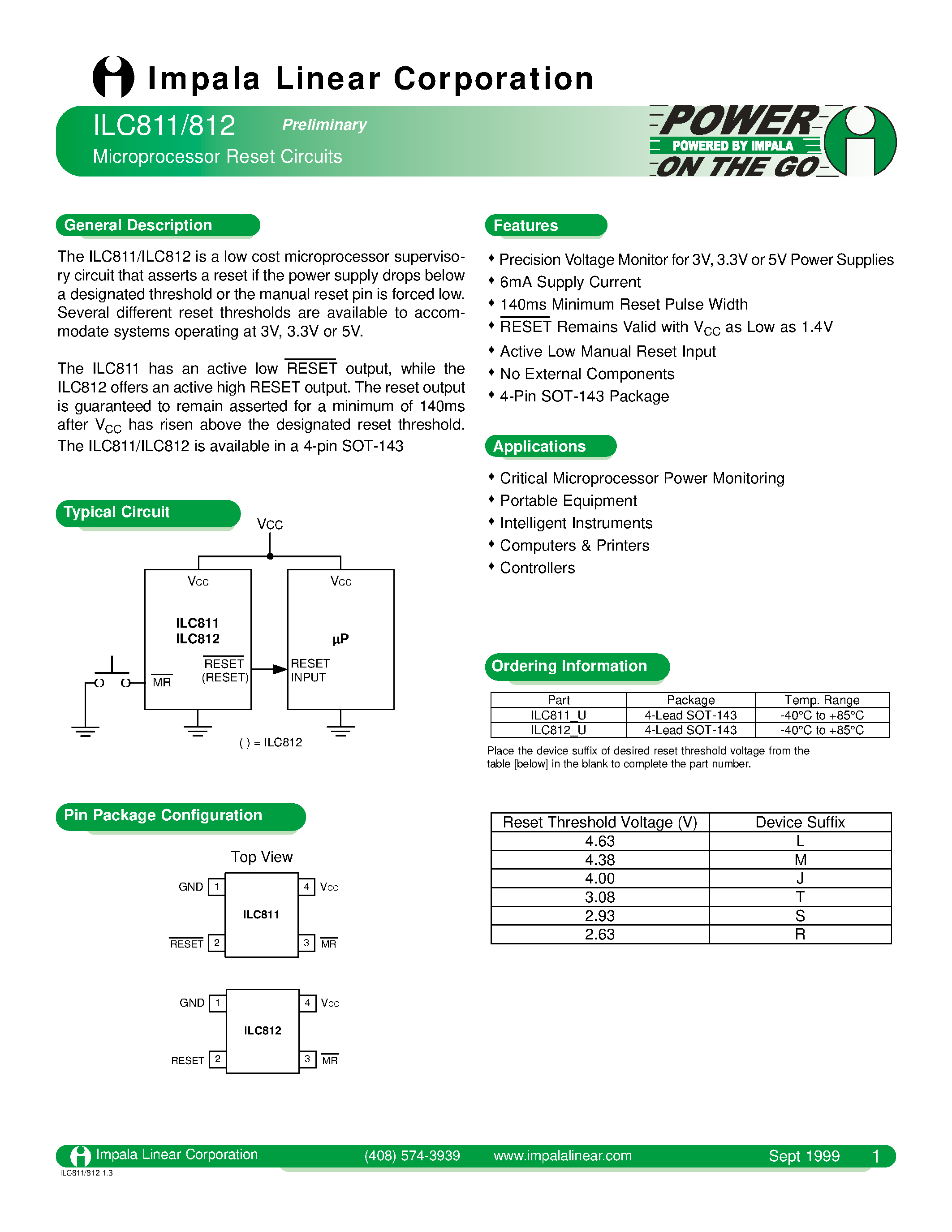 Даташит ILC811 - MICROPROCESSOR RESET CIRCUITS страница 1