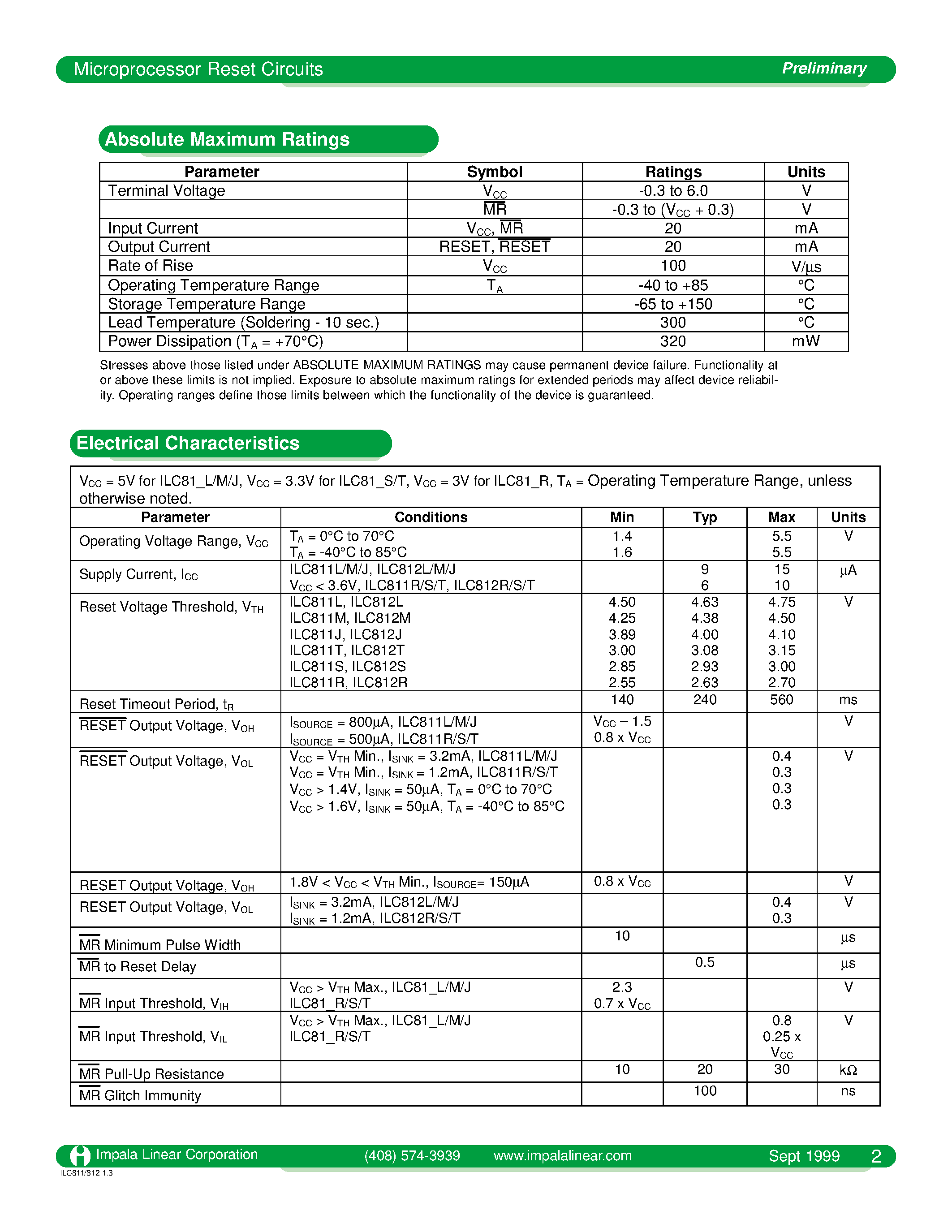 Datasheet ILC812_U page 2 Datasheet ILC812_U - MICROPROCESSOR RESET CIRCUITS page 2