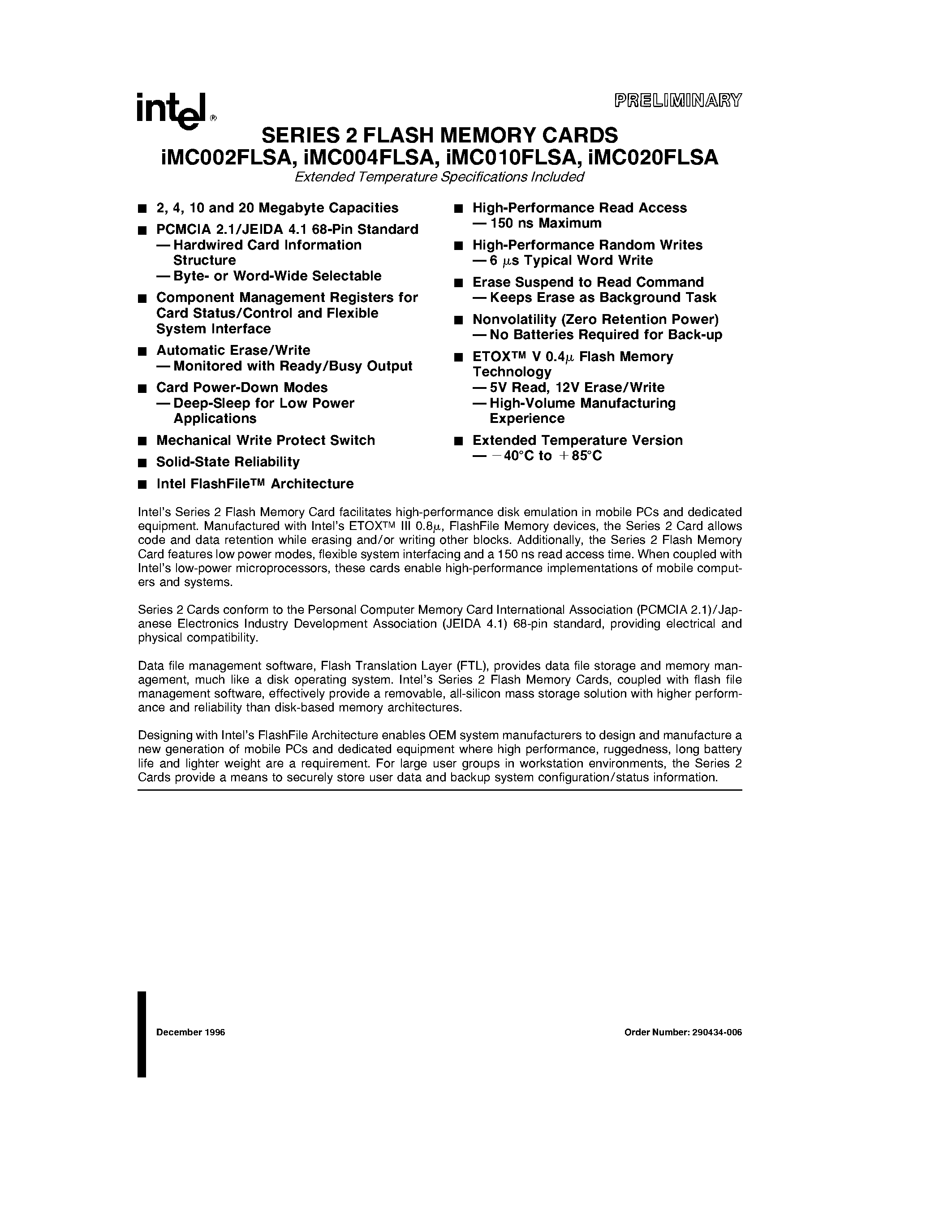 Datasheet IMC004FLSA - SERIES 2 FLASH MEMORY CARDS iMC002FLSA/ iMC004FLSA/ iMC010FLSA/ iMC020FLSA page 1