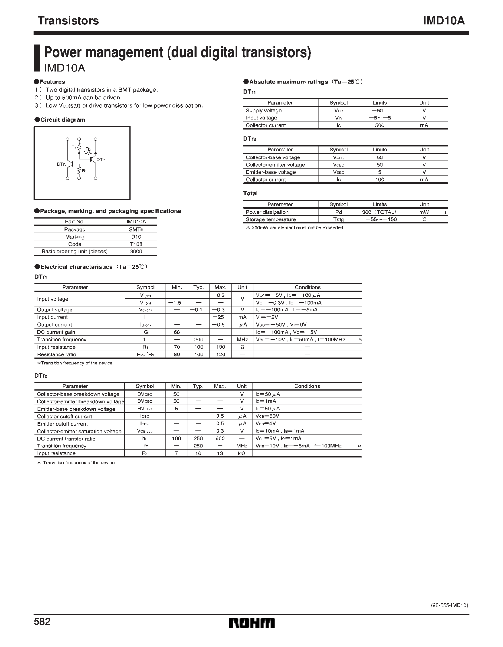 Даташит IMD10 - Power management (dual digital transistors) страница 1