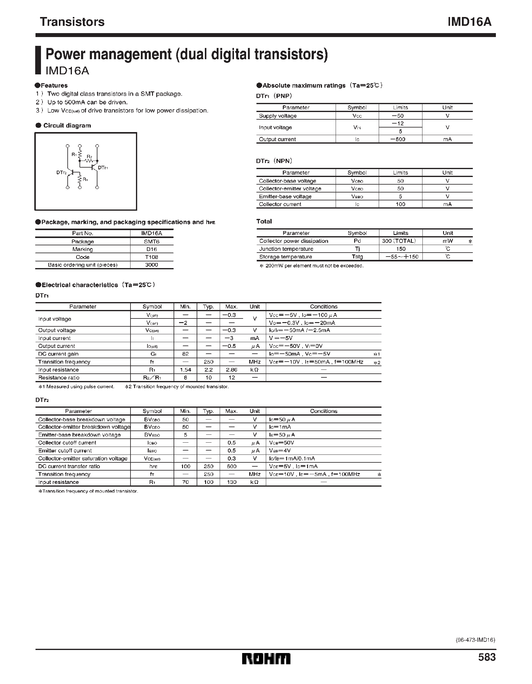 Даташит IMD16A - Power management (dual digital transistors) страница 1