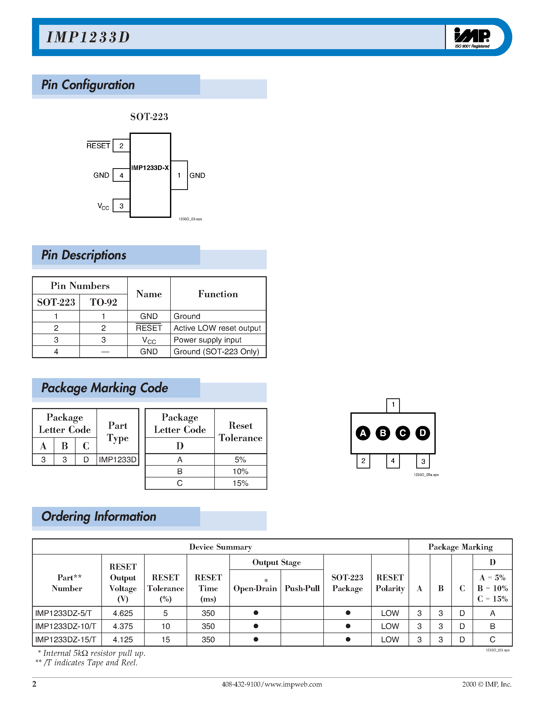 Даташит IMP1233D - Low Power 5V/3.0V P Reset страница 2