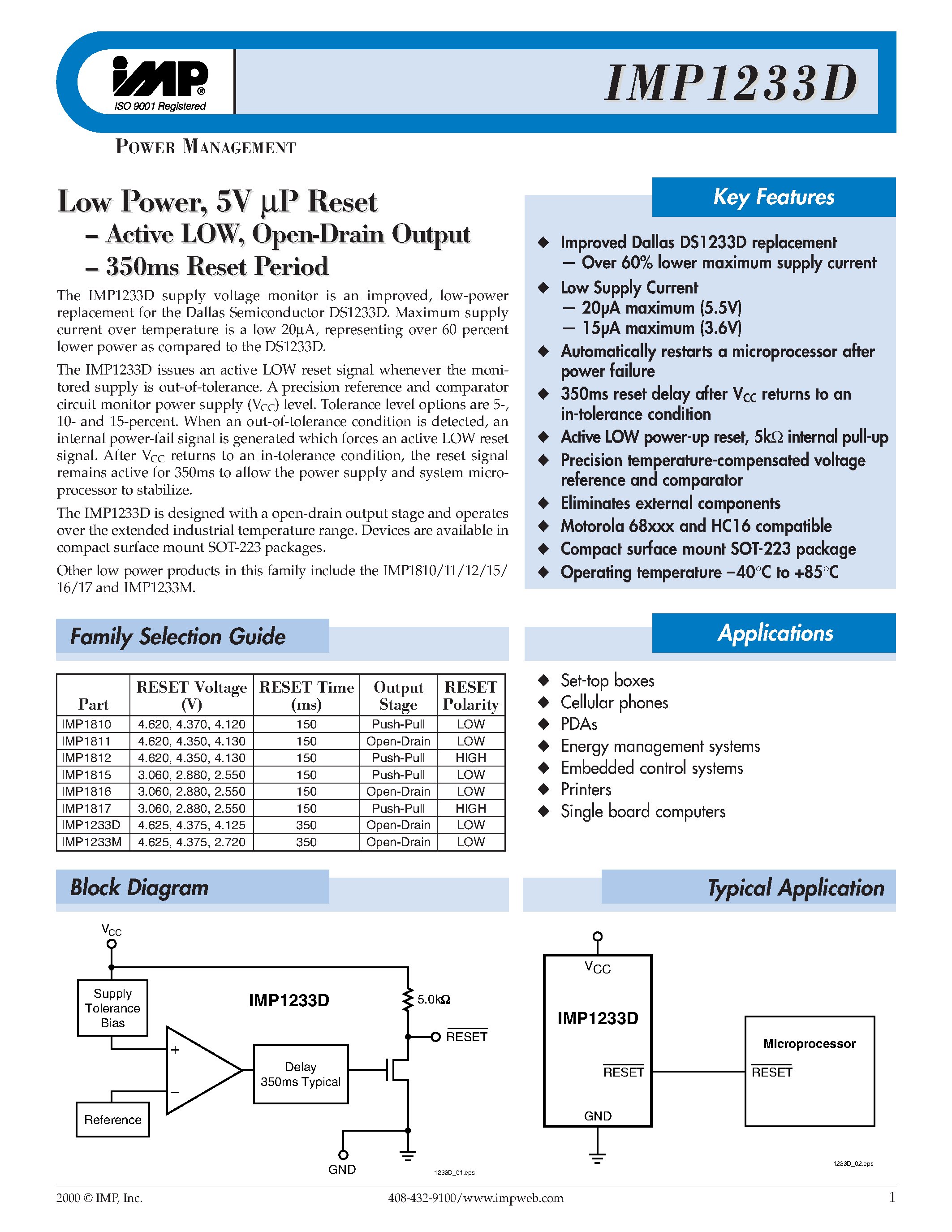 Даташит IMP1810 - Low Power 5V/3.0V P Reset страница 1