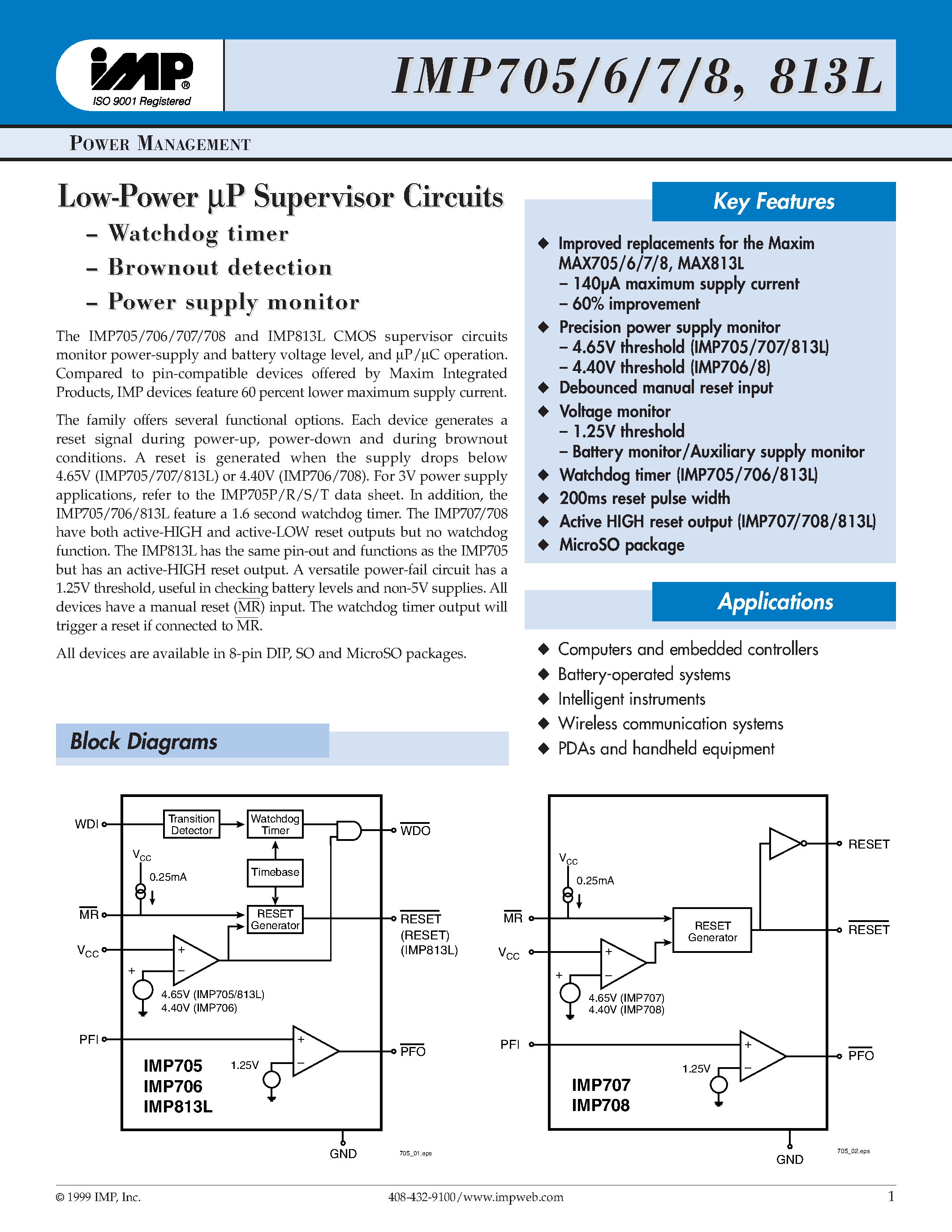 Datasheet IMP706CUA page 1 Datasheet IMP706CUA - LOW-POWER P SUPERVISOR CIRCUITS page 1