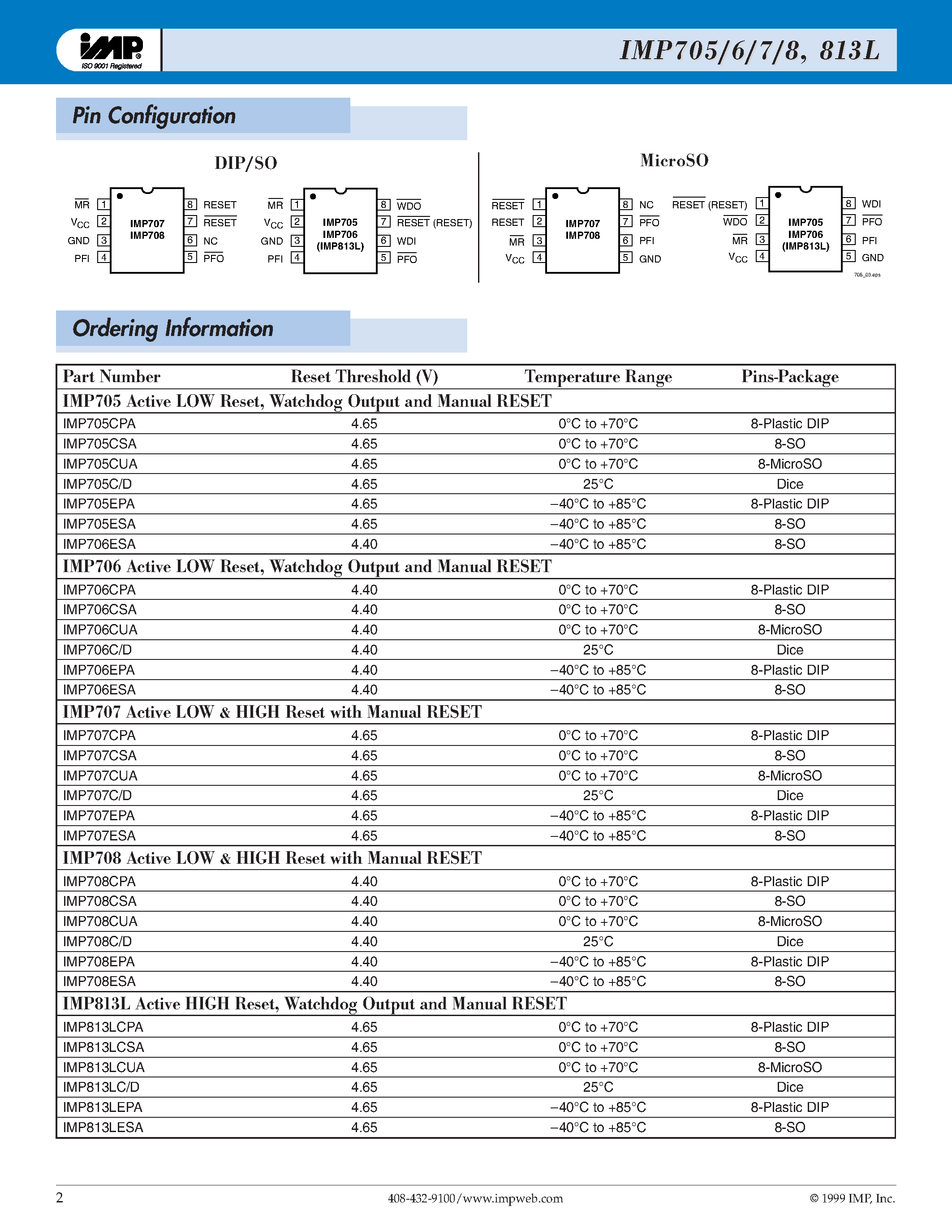 Datasheet IMP707CSA - LOW-POWER P SUPERVISOR CIRCUITS page 2