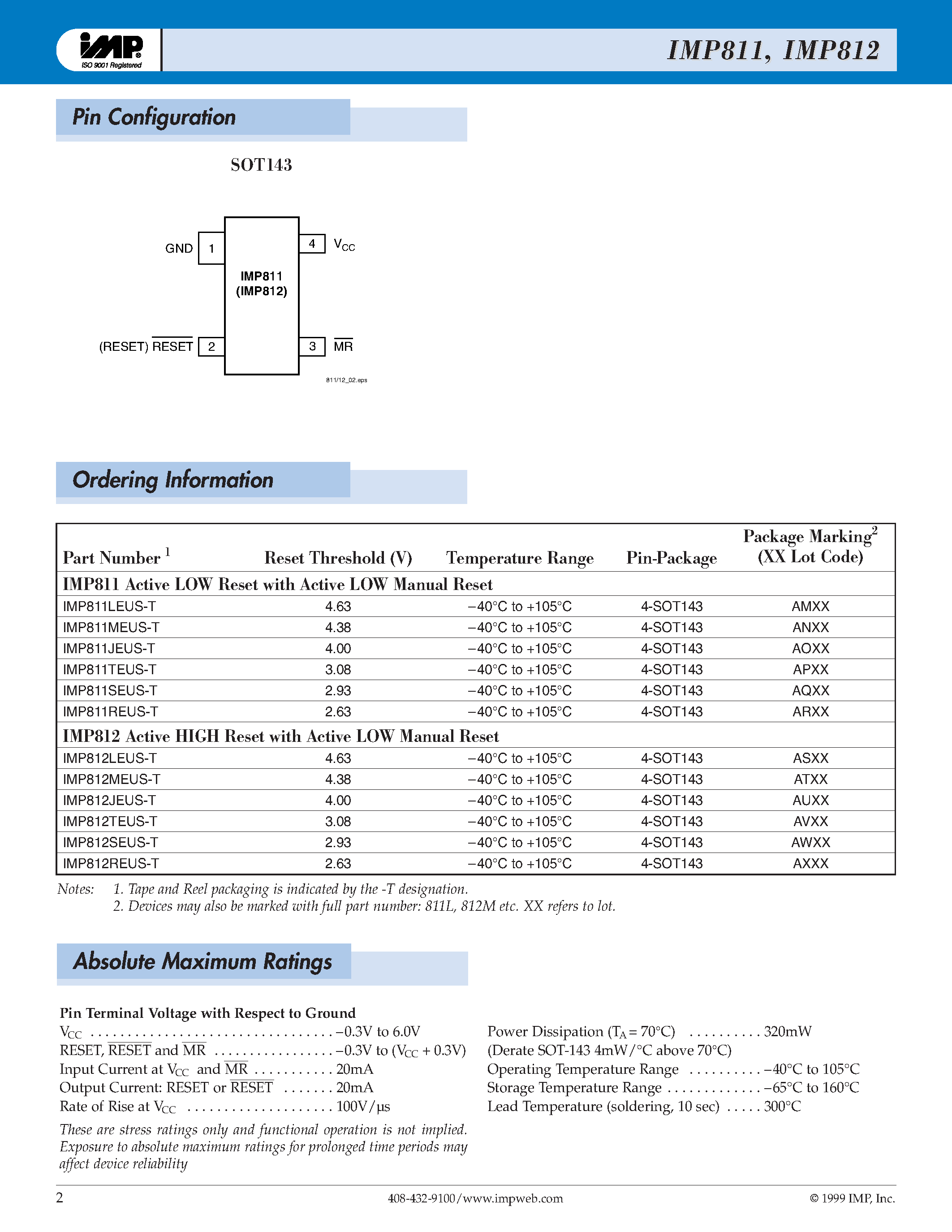 Даташит IMP812 - 4-pin P Voltage Supervisor with Manual Reset страница 2