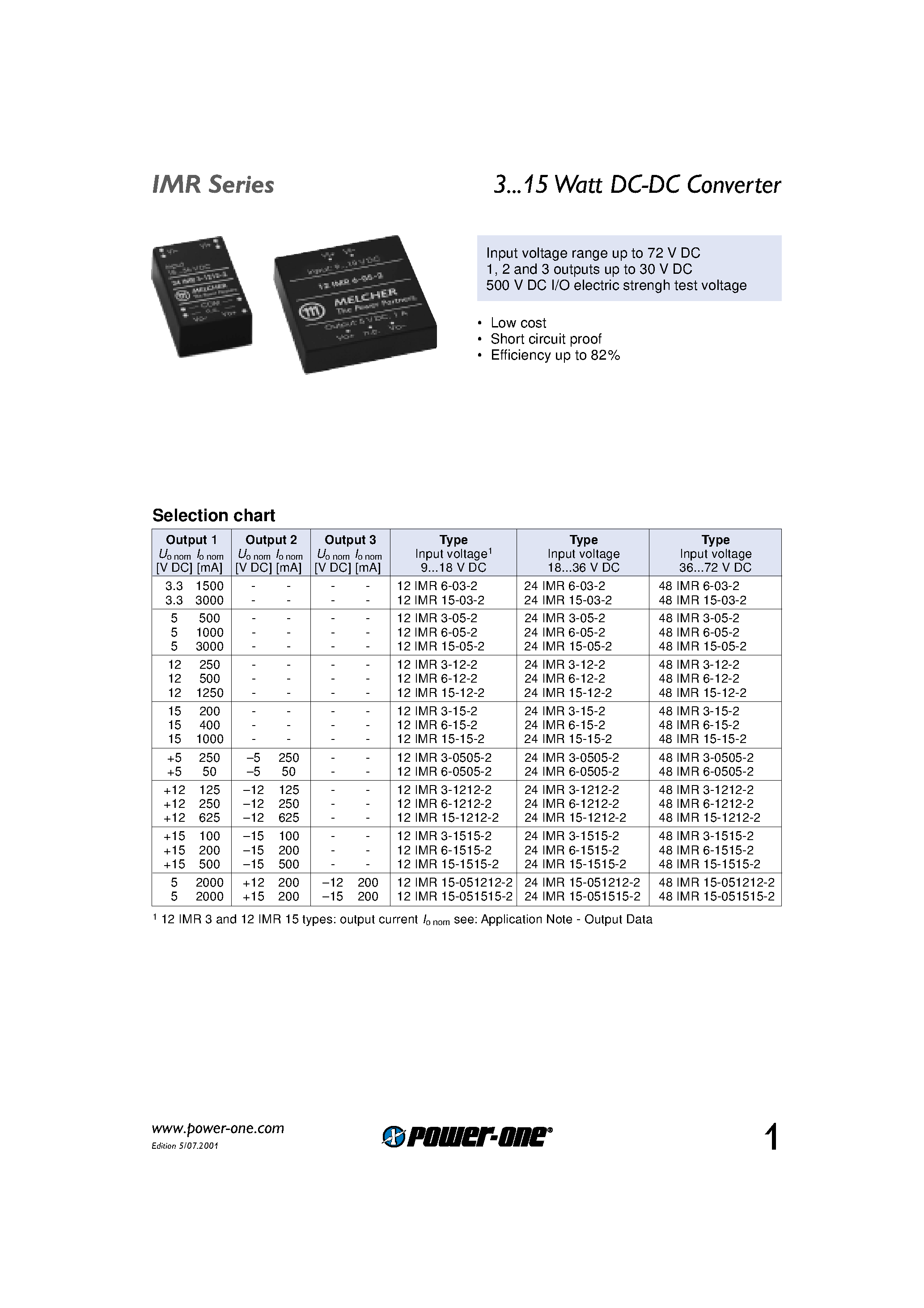 Datasheet IMR - 3...15 Watt DC-DC Converter page 1