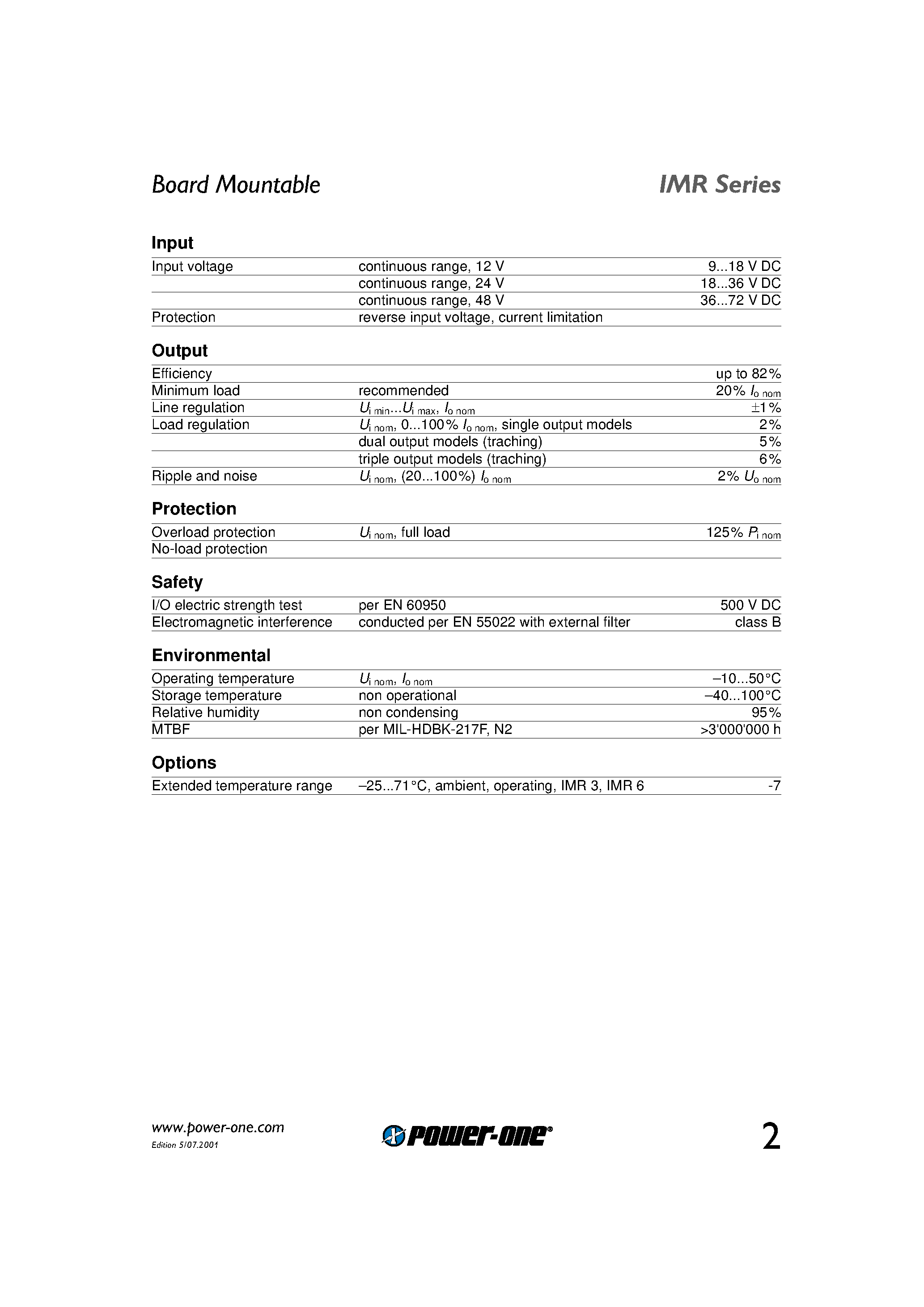 Datasheet IMR - 3...15 Watt DC-DC Converter page 2