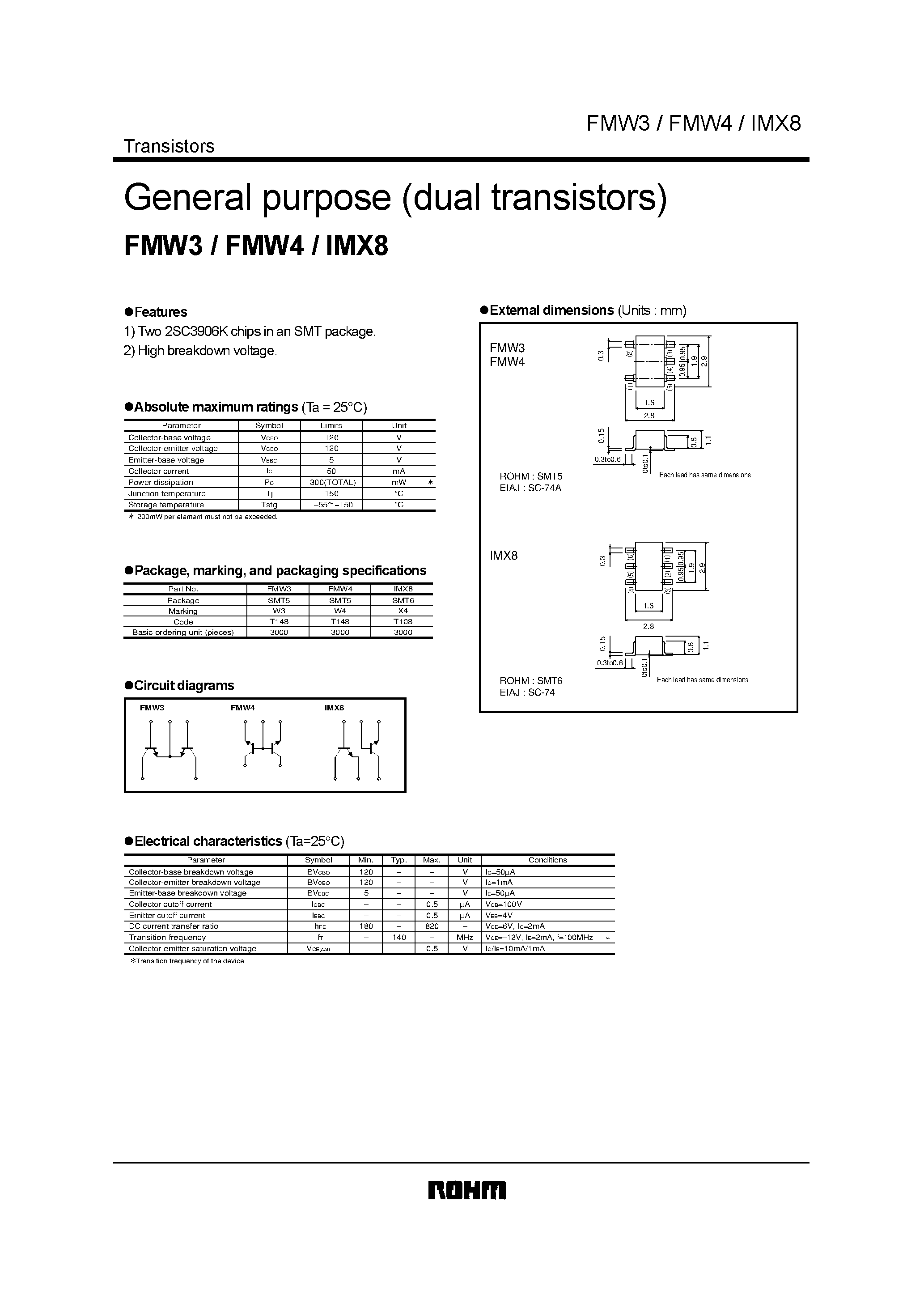 Даташит IMX8 - General purpose (dual transistors) страница 1