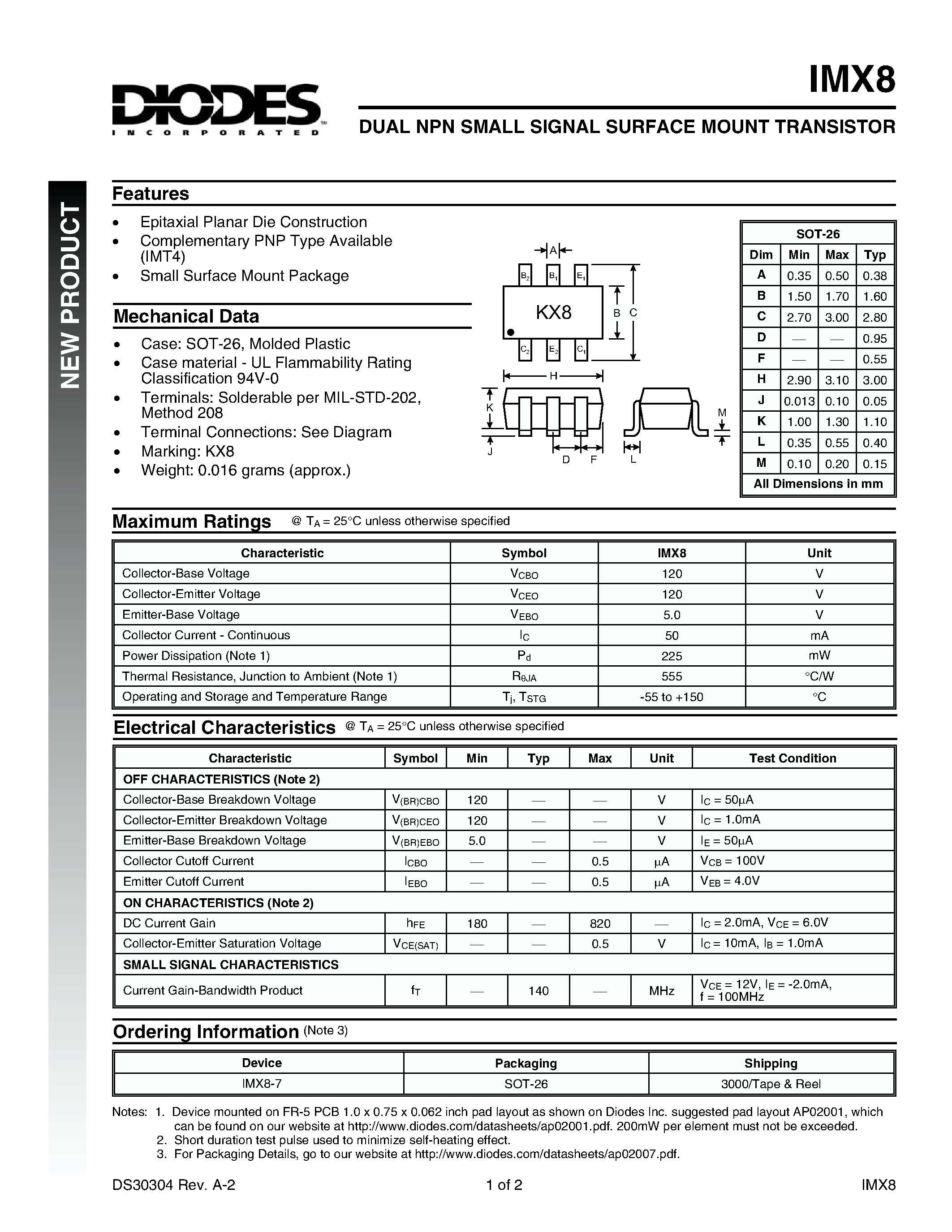 Datasheet IMX8-7 - DUAL NPN SMALL SIGNAL SURFACE MOUNT TRANSISTOR page 1