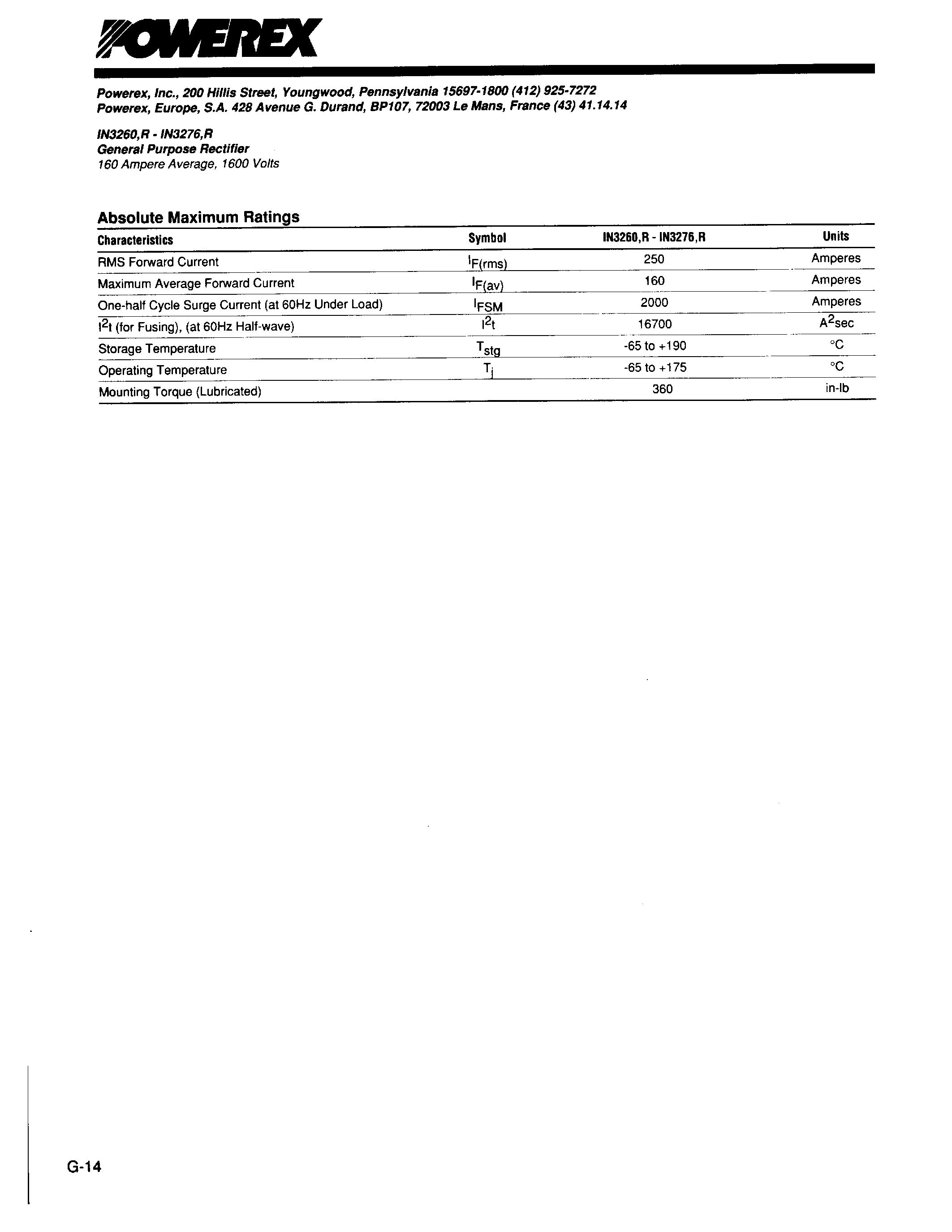 Datasheet IN327 page 2 Datasheet IN327 - General Purpose Rectifier page 2