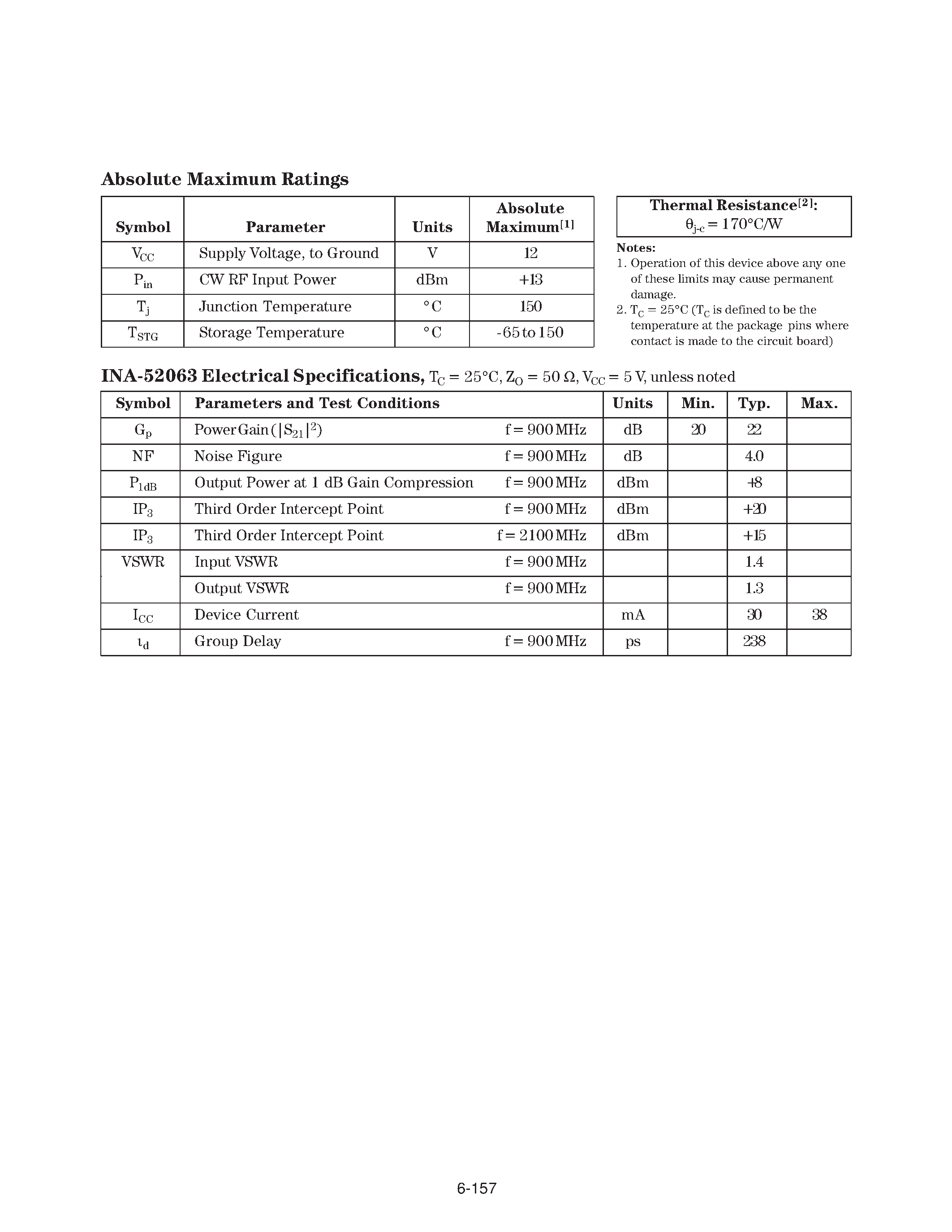 Datasheet INA-52063-BLK - 1.5 GHz Low Noise Silicon MMIC Amplifier page 2