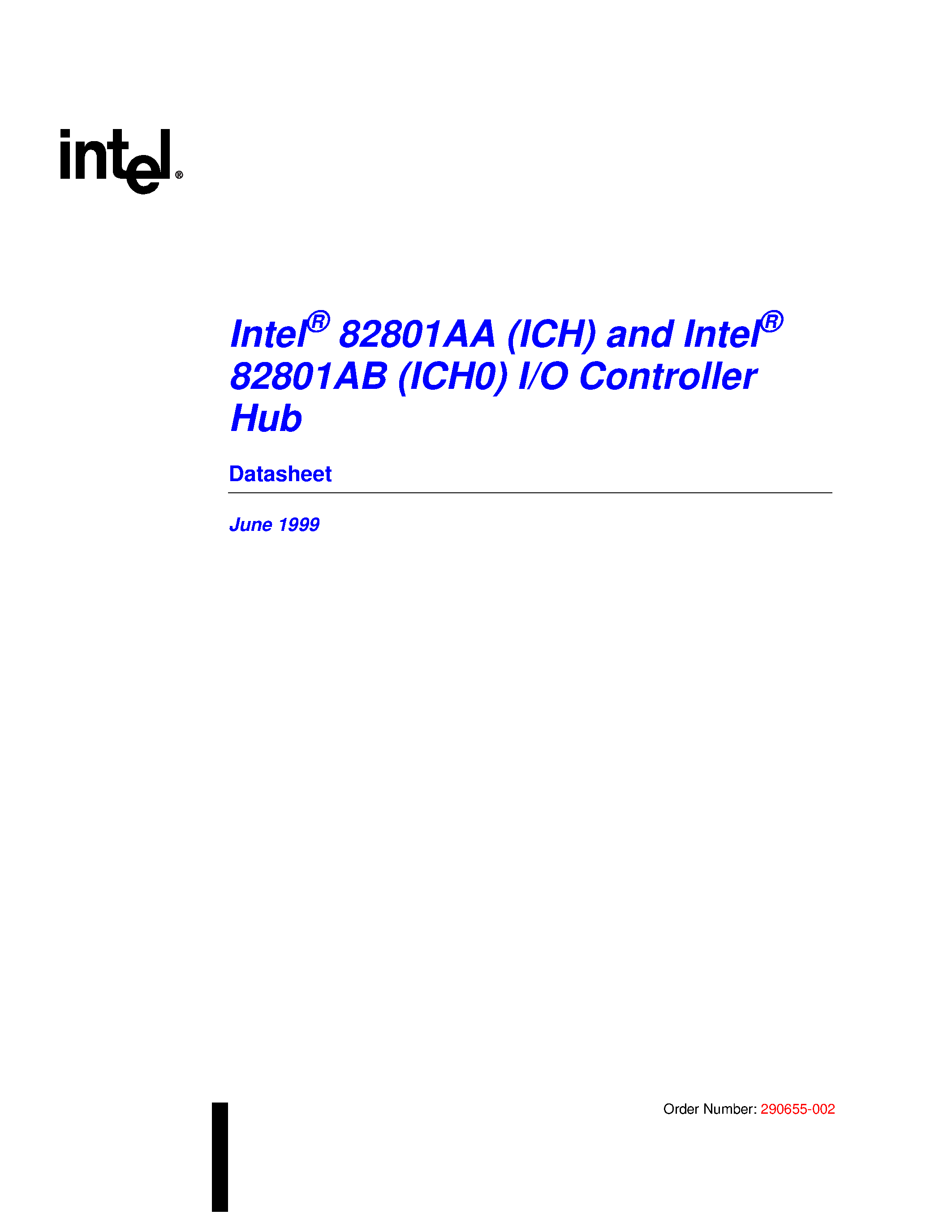 Datasheet INTEL82801 page 1 Datasheet INTEL82801 - 82801AB (ICH0) I/O Controller Hub page 1