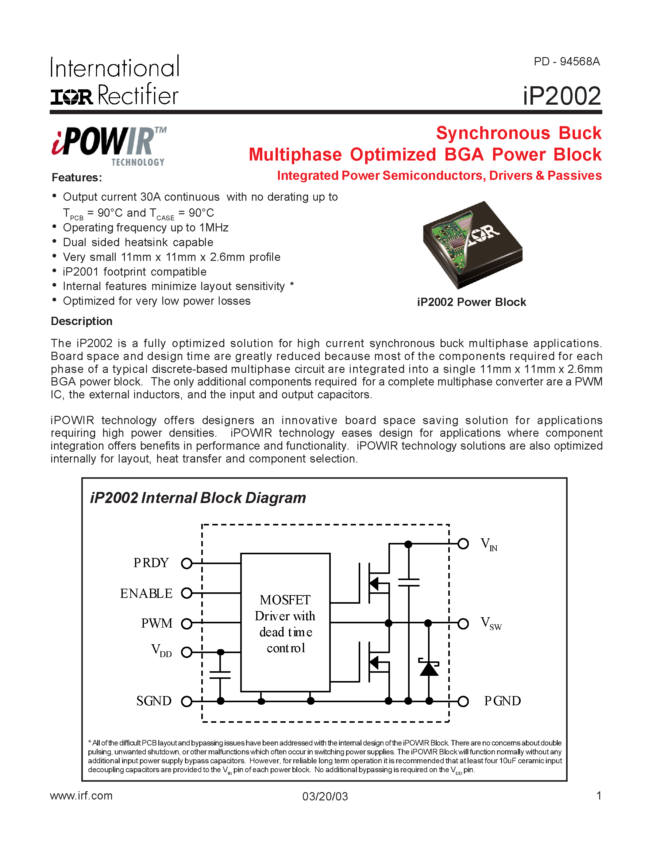 Даташит IP2002 - Synchronous Buck Synchronous Buck Integrated Power Semiconductors/ Drivers & Passives страница 1