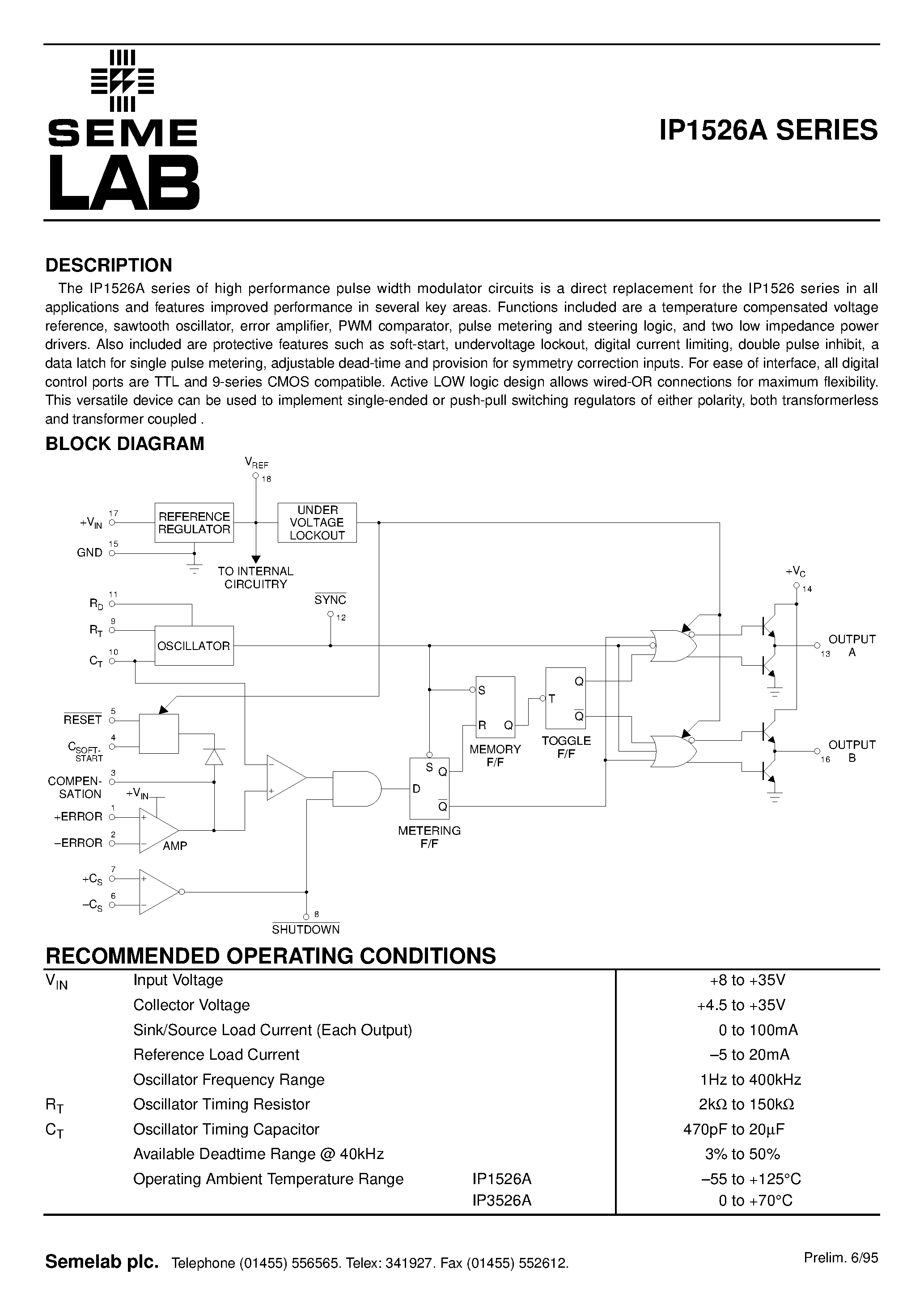 Datasheet IP3526A - ADVANCED REGULATING PULSE WIDTH MODULATOR page 2