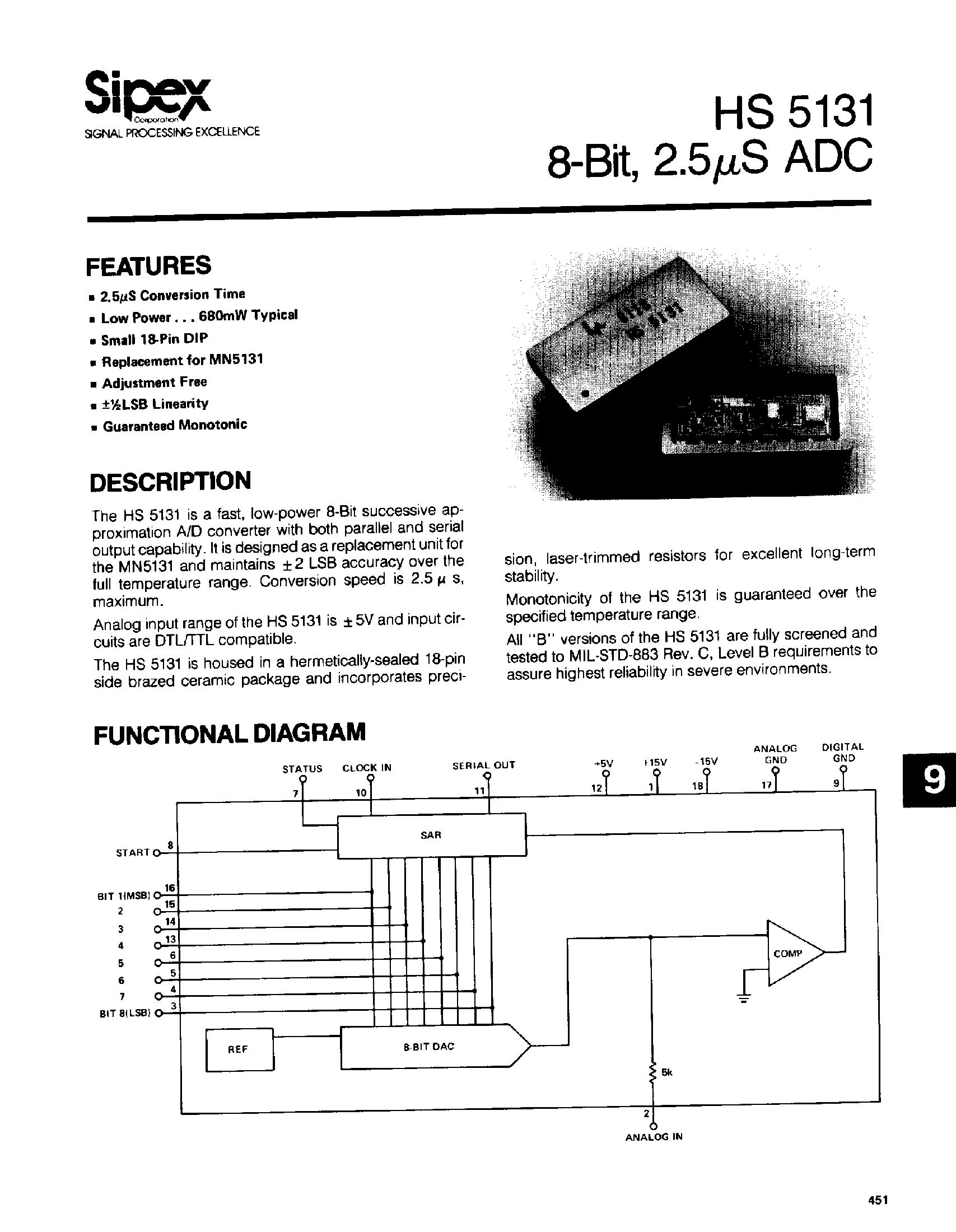 Даташит HS5131 - 8 Bit / 2.5 uS ADC страница 1