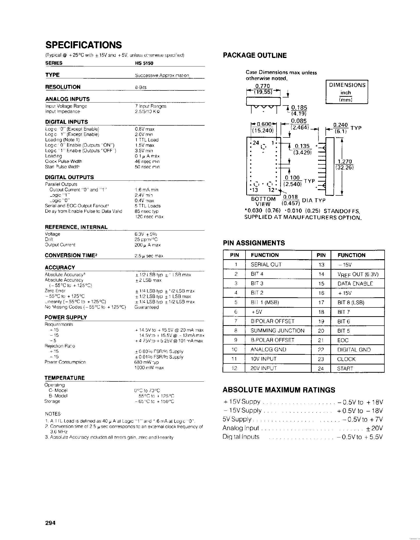 Datasheet HS5150 - High Speed 8-Bit ADC with uP Interface page 2