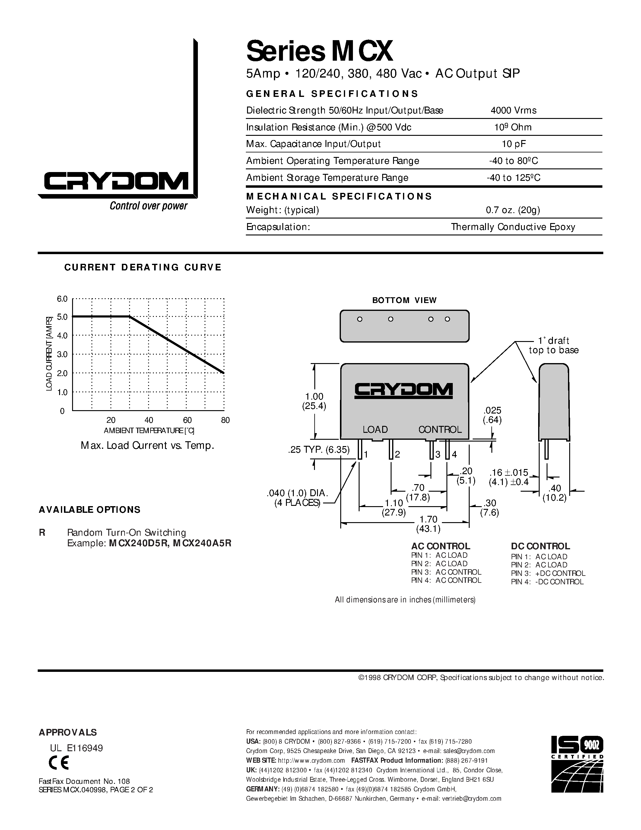 Datasheet MCX380D page 2 Datasheet MCX380D - Relay - Solid-State Relay page 2