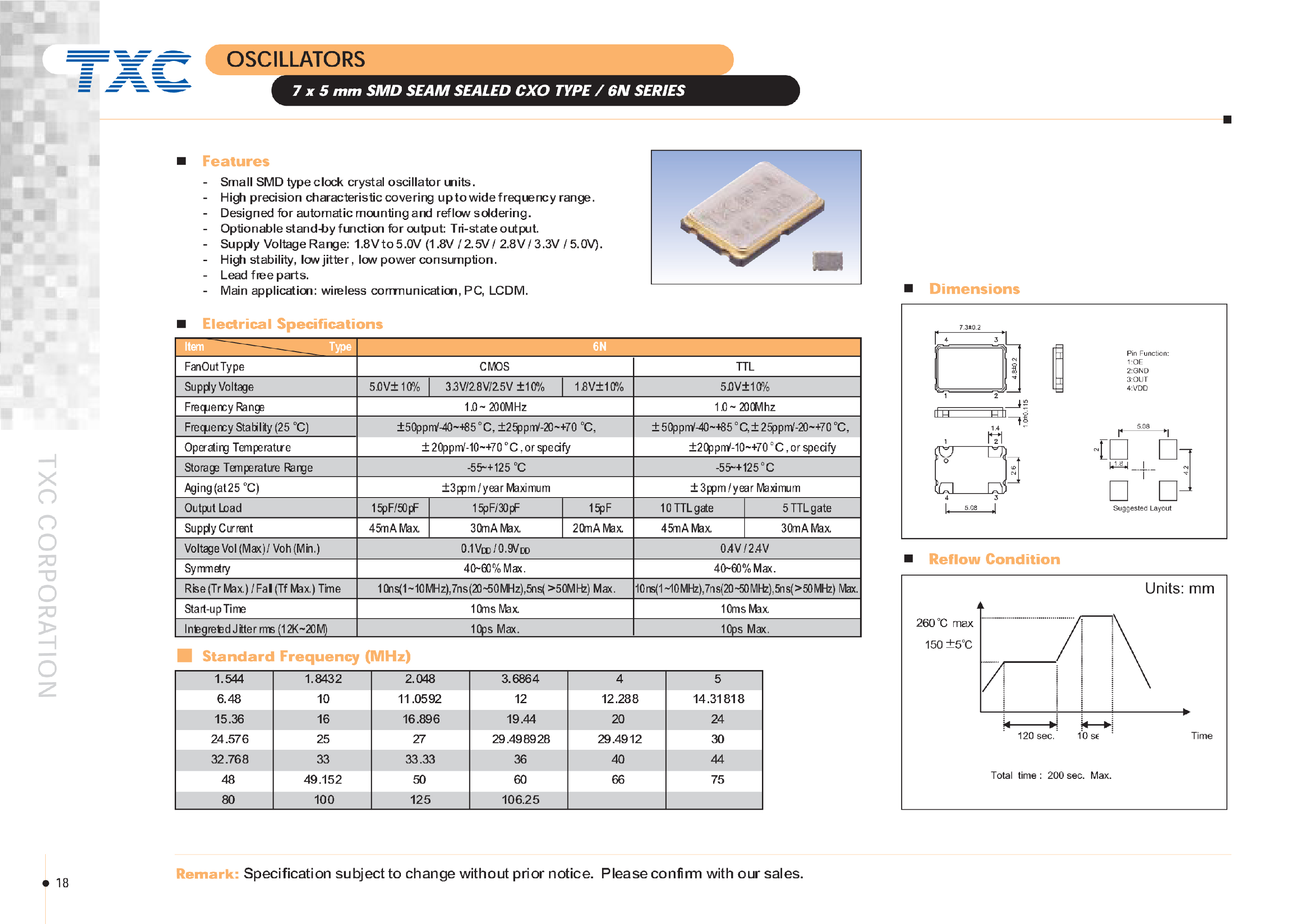 Datasheet 6N-60 - 7 x 5 mm SMD Seam Cxo Tyoe / 6N Series page 1