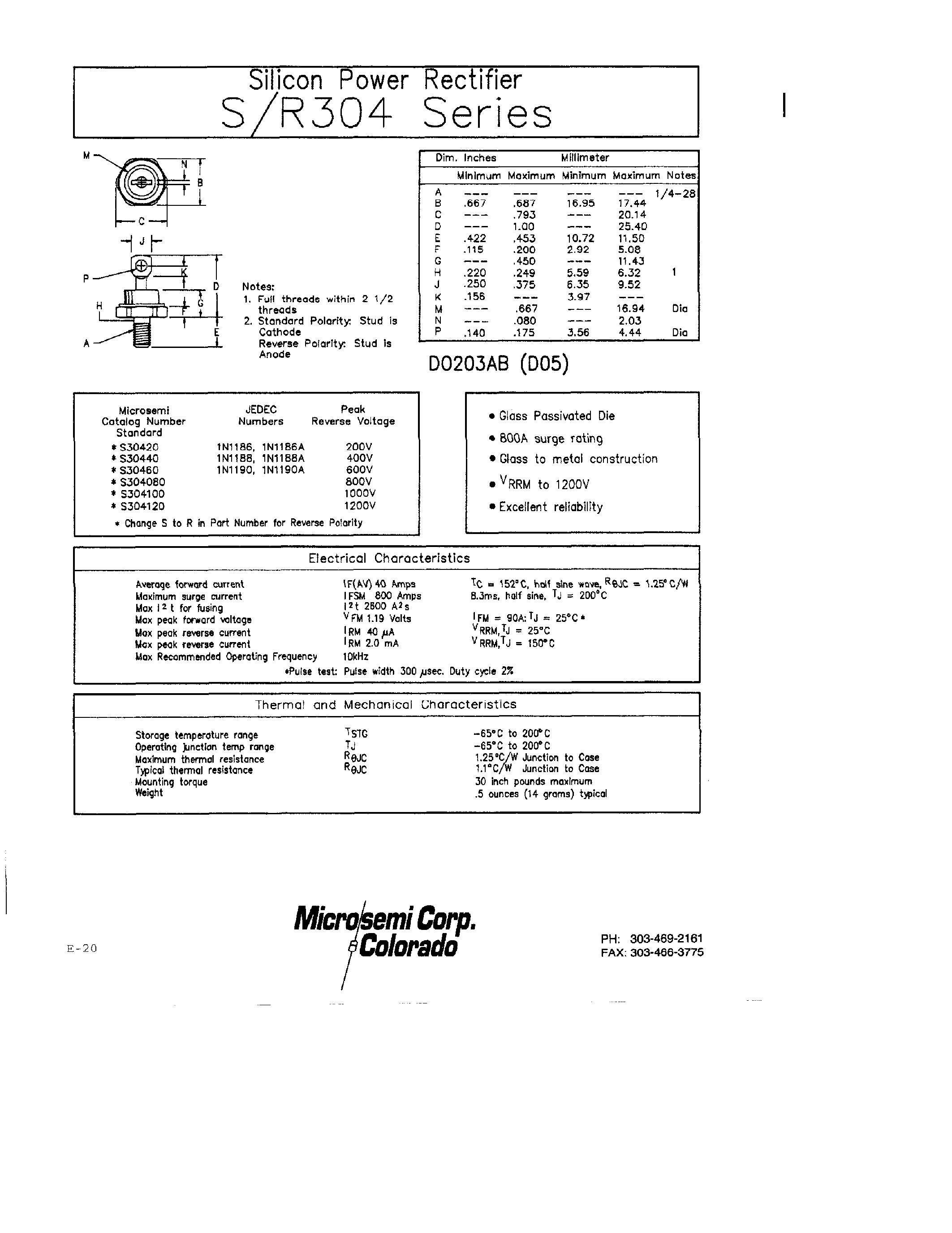 Datasheet S304120 page 1 Datasheet S304120 - Silicon Power Rectifier page 1