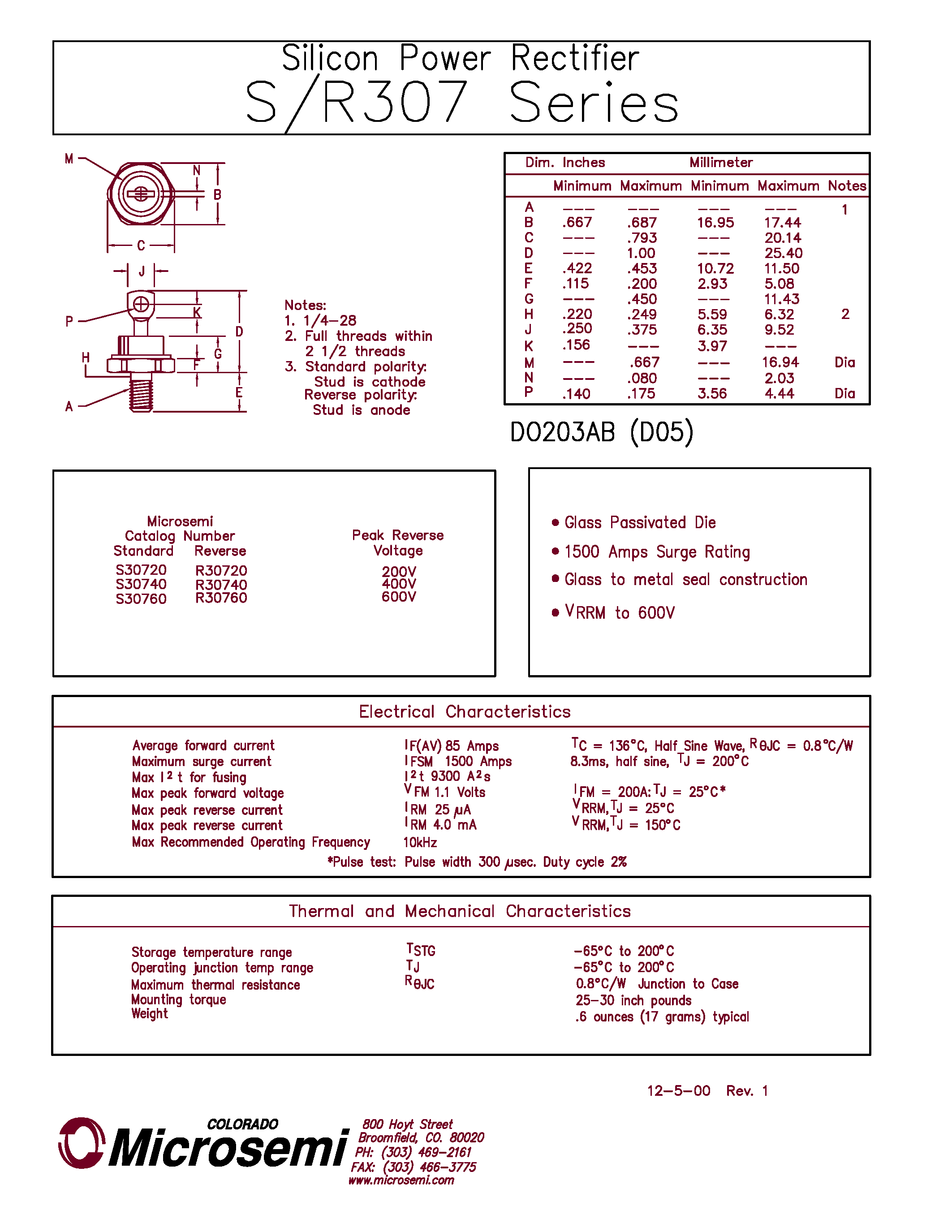 Datasheet S30760 - Silicon Power Rectifier page 1
