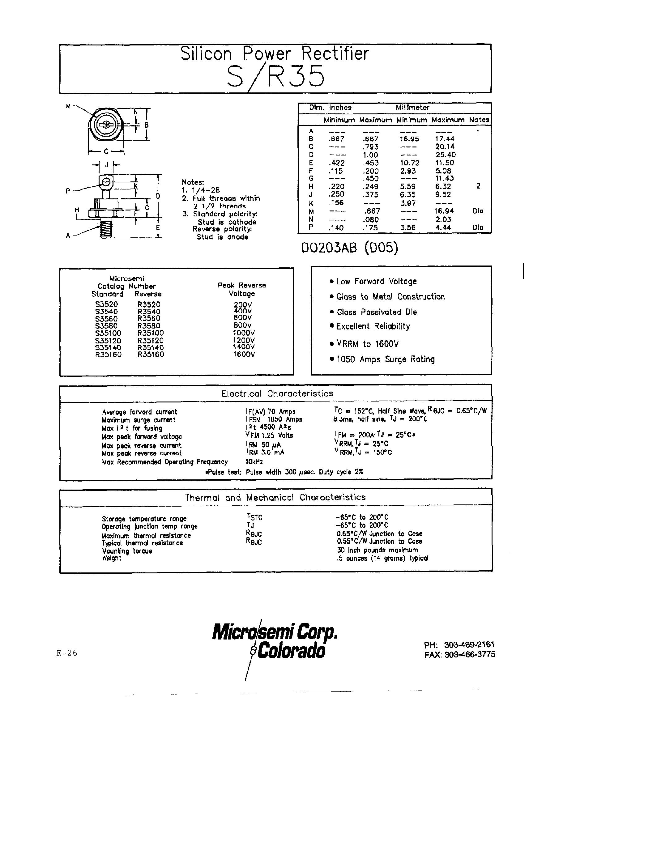 Datasheet S3540 page 1 Datasheet S3540 - Silicon Power Rectifier page 1