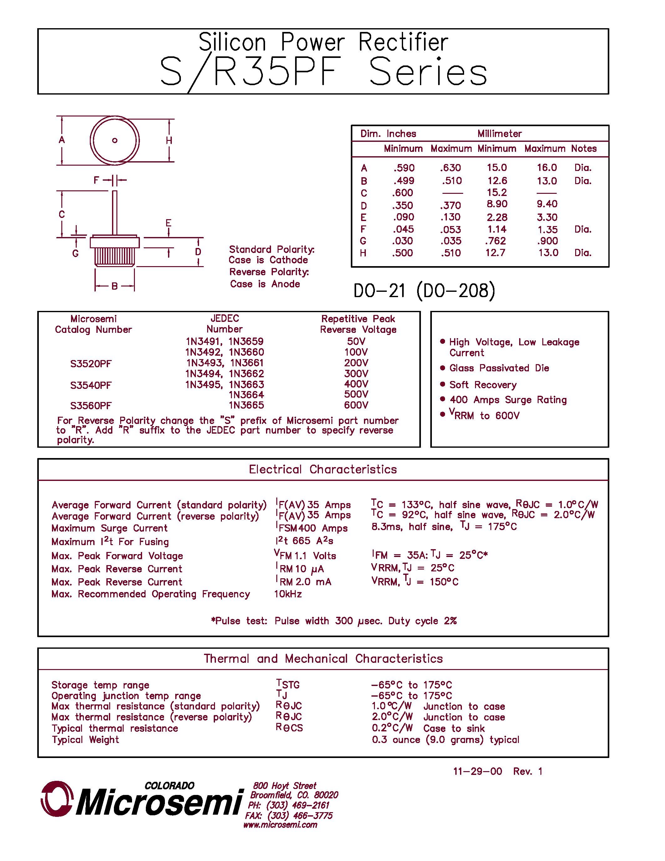 Datasheet S3560PF - Silicon Power Rectifier page 1