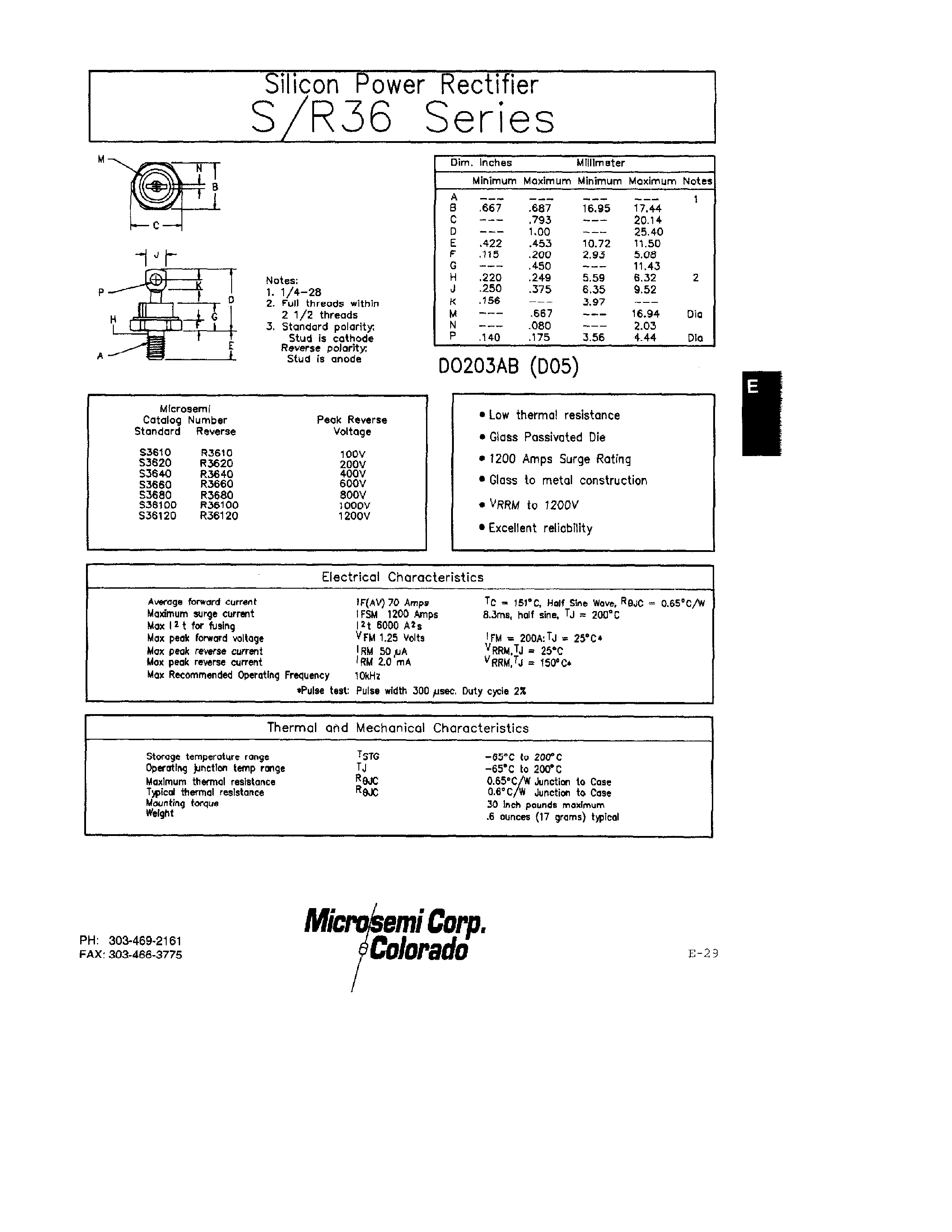 Datasheet S3610 page 1 Datasheet S3610 - Silicon Power Rectifier page 1