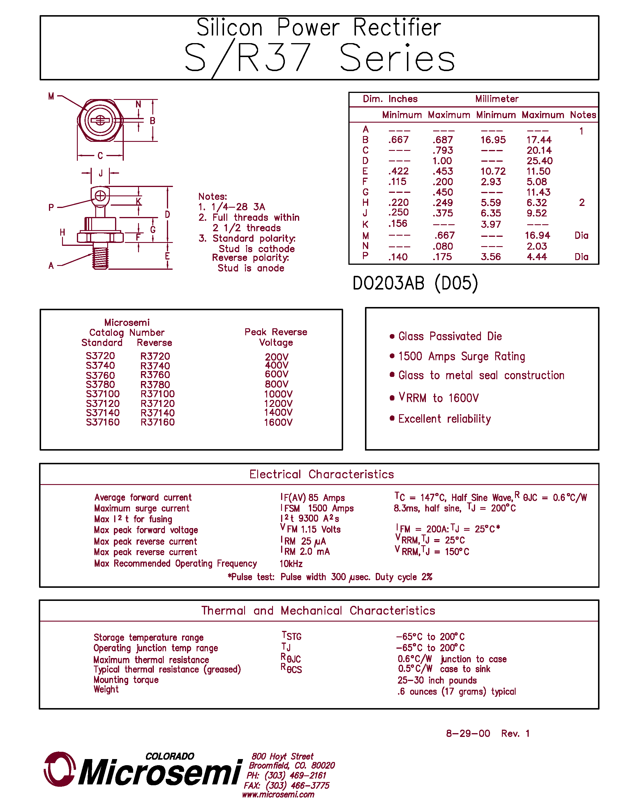 Datasheet S3720 page 1 Datasheet S3720 - Silicon Power Rectifier page 1