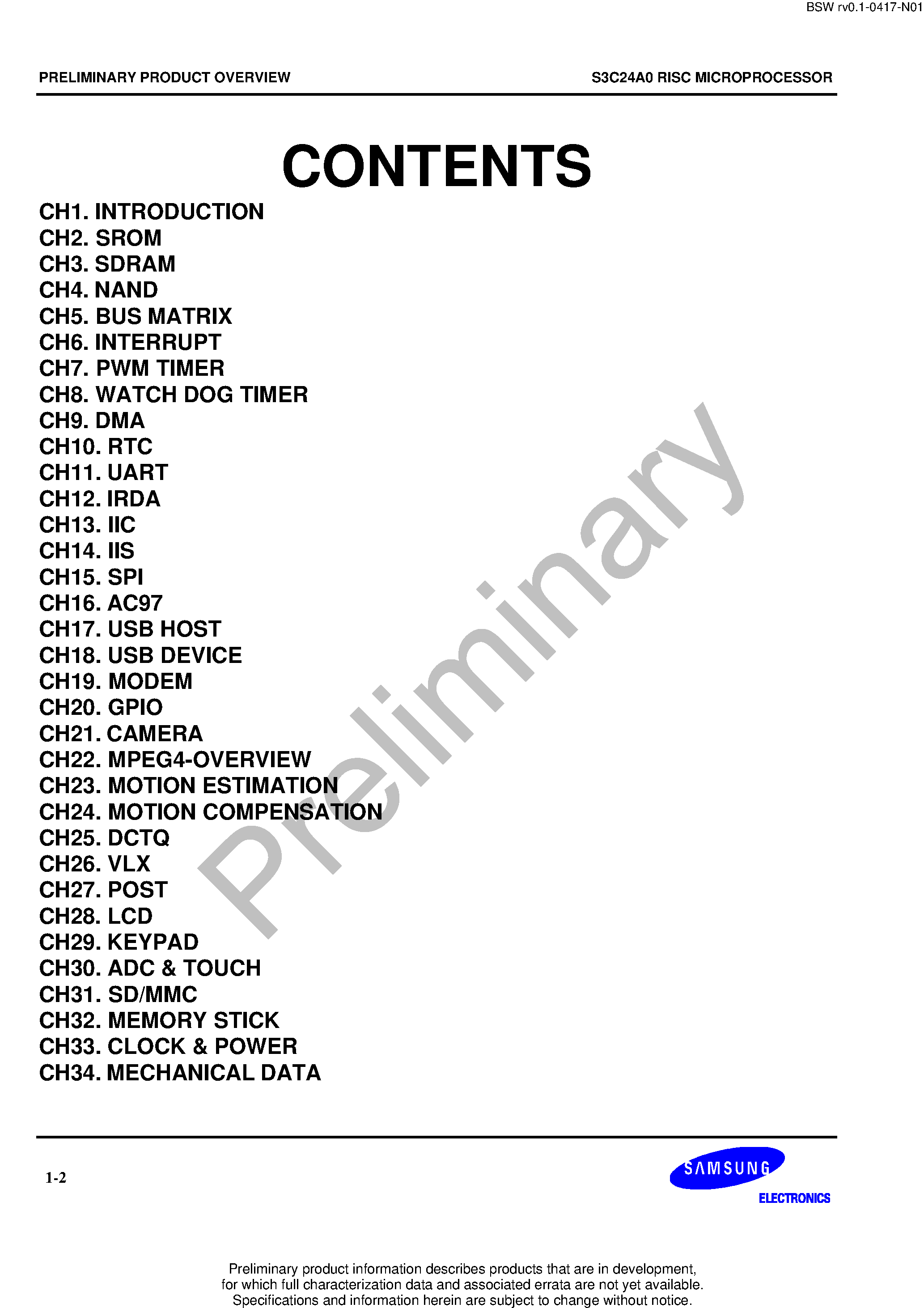 Даташит на микросхему S3C24A0 страница 2 Даташит S3C24A0 - APPLICATION PROCESSOR FOR 2.5G/3G MOBILE PHONES страница 2