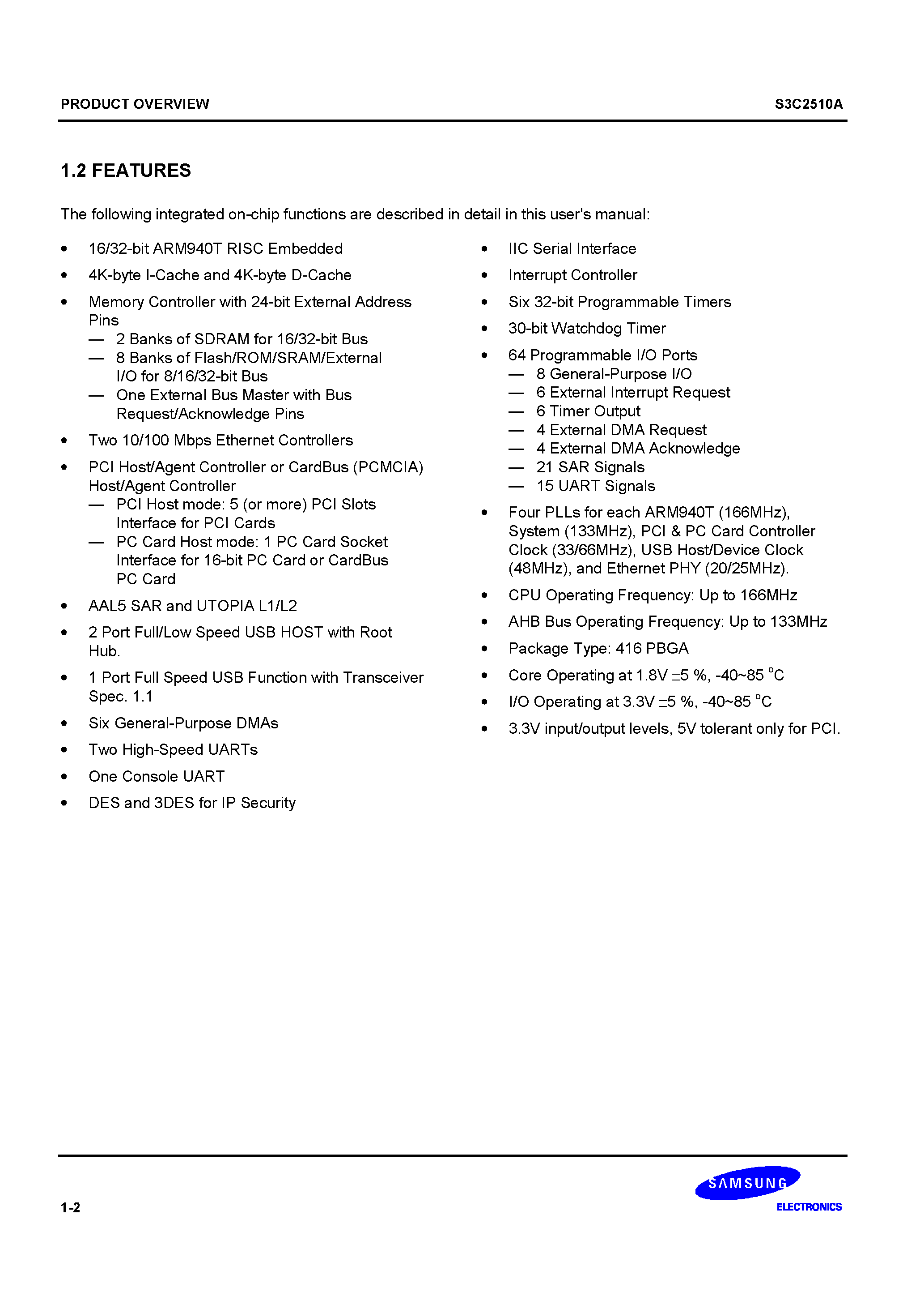 Datasheet S3C2510A - 16/32-bit RISC micro-controller is a cost-effective/ high-performance micro-controller solution for Ethernet-based systems/ for example page 2