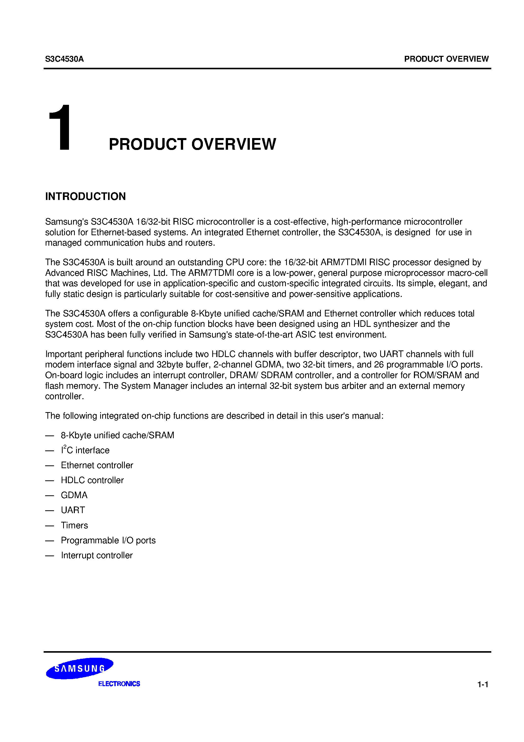 Datasheet S3C4530A - 16/32-bit RISC microcontroller is a cost-effective/ high-performance microcontroller page 1